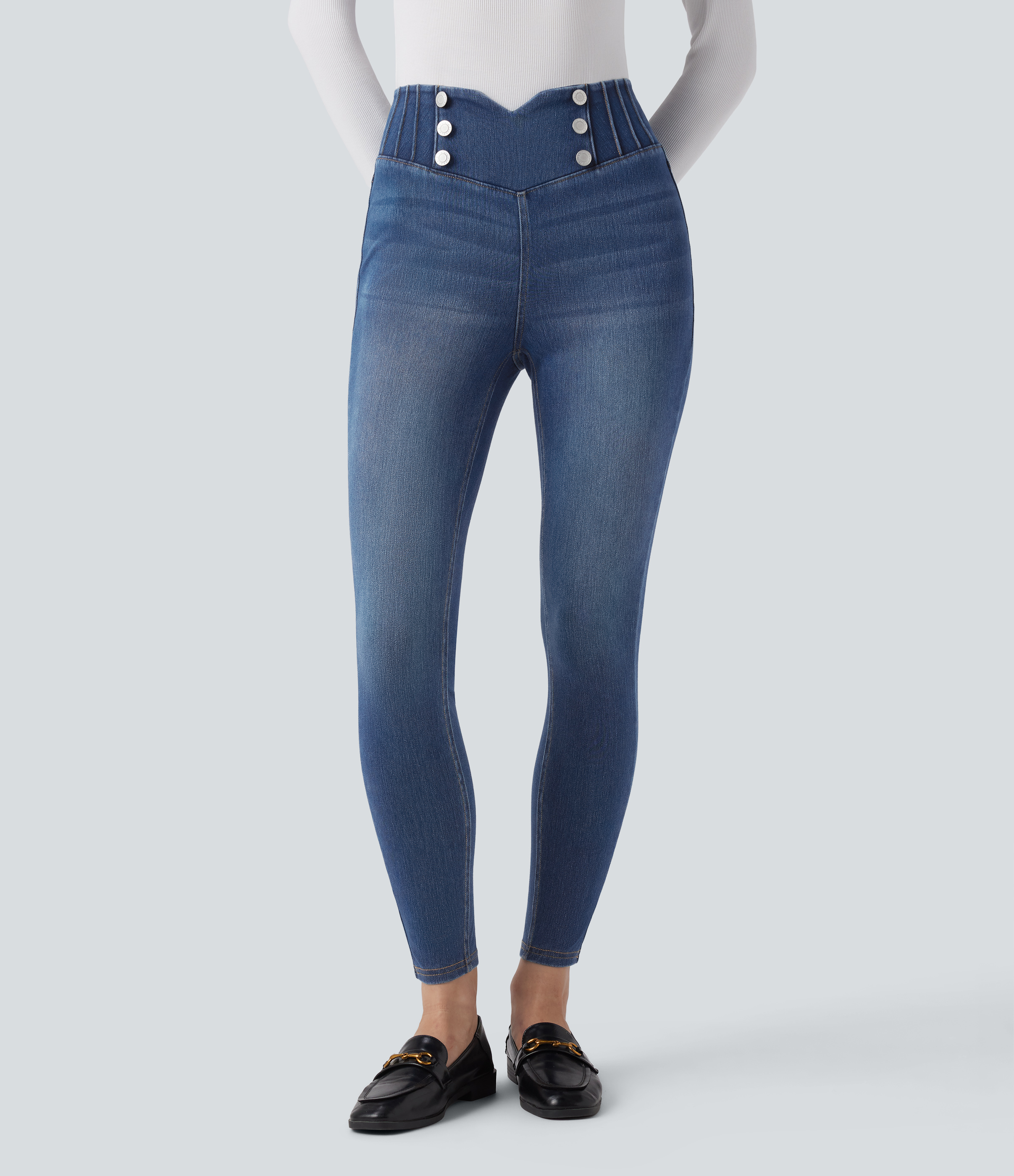 Legging 7/8 skinny en denim Halara Flex™ taille haute gainant avec poches
