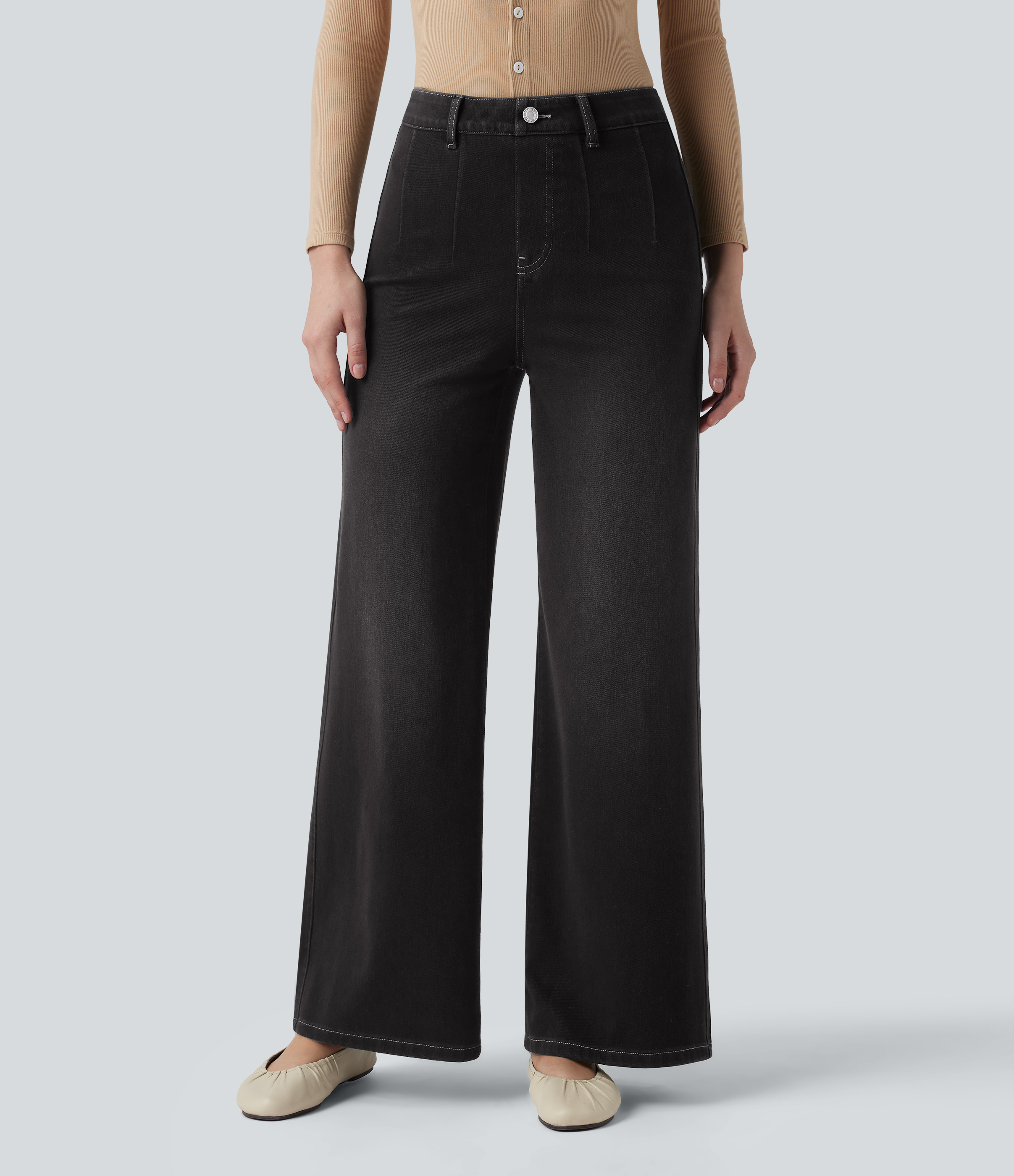 Jean décontracté taille haute gainant à jambes larges et poches Halara Flex™