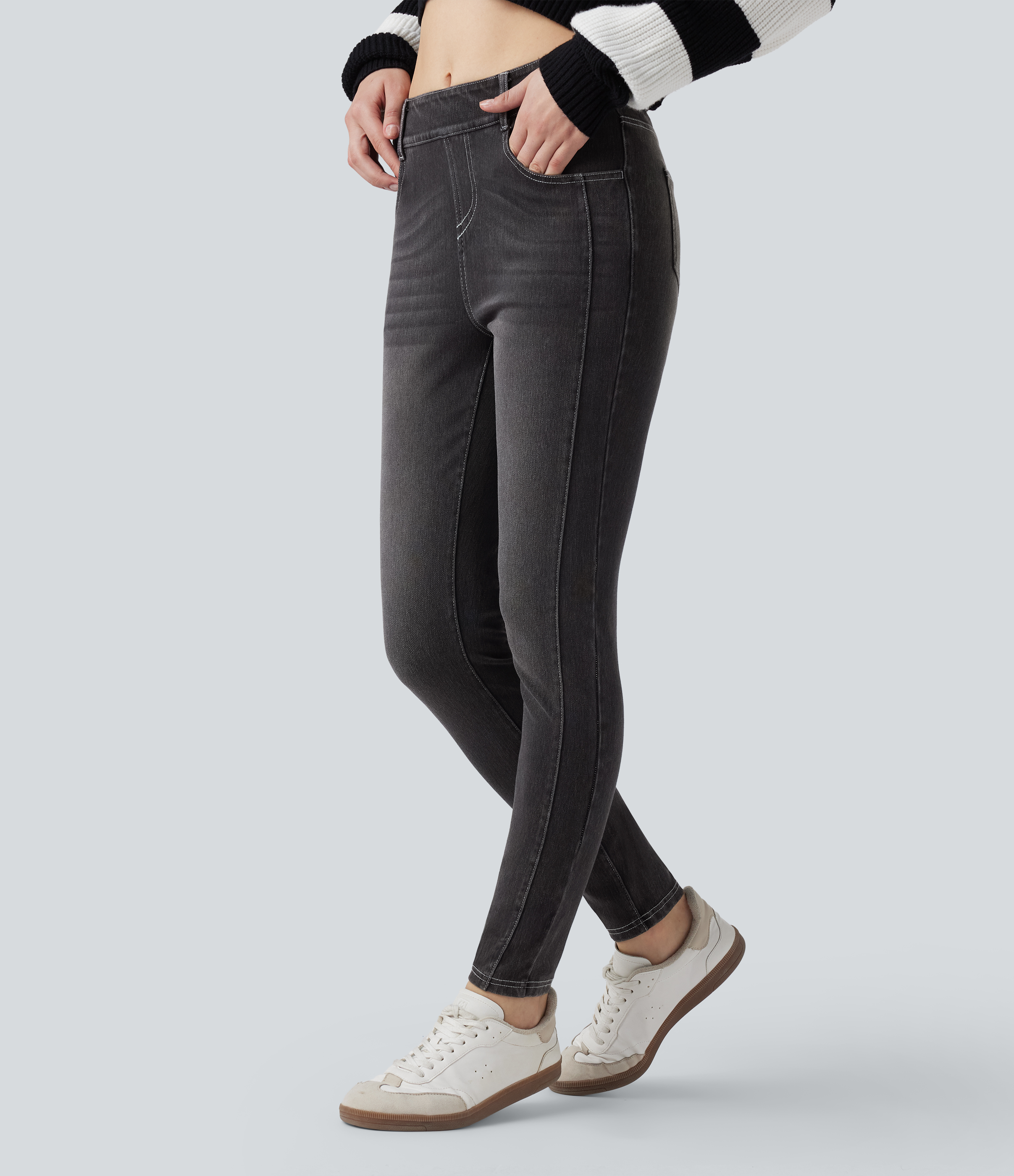 Halara Flex™ Mid Rise Washed Casual Skinny Jeans with Pockets