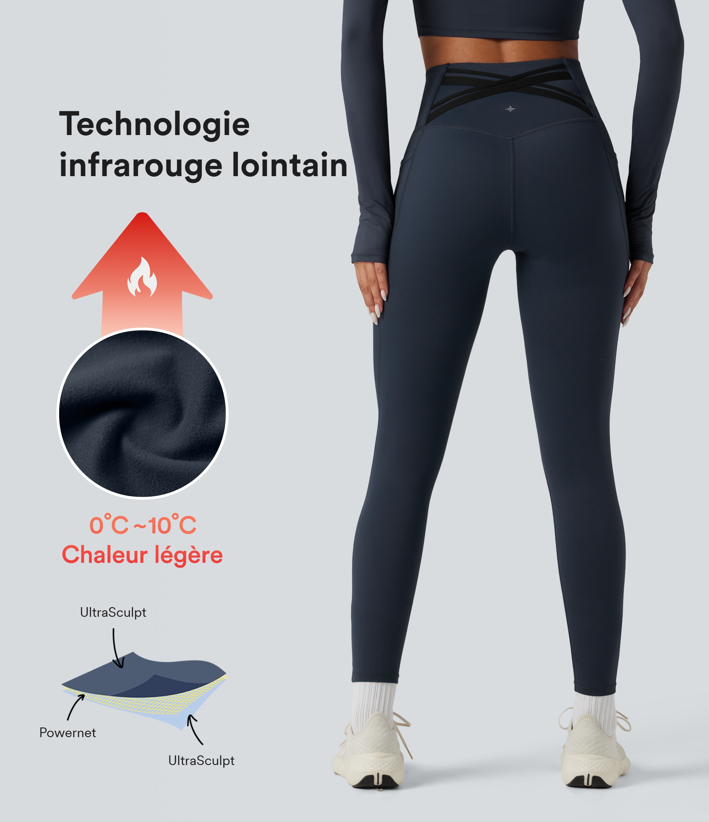 Halara UltraSculpt™ Heat Laufleggings aus Thermofleece mit hohem Bund, gekreuztem Rückenteil und Taschen