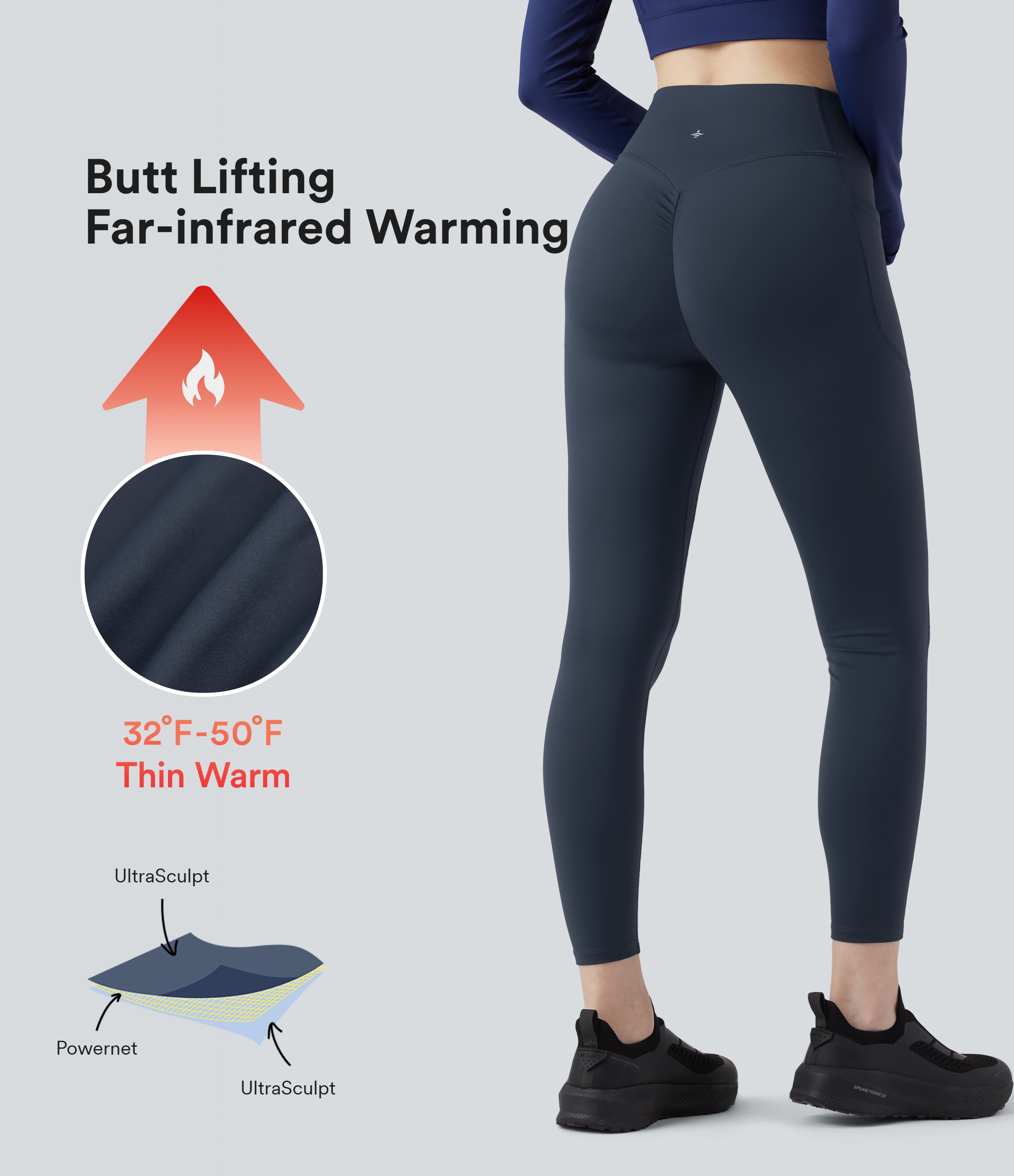 Legging de yoga thermique Halara UltraSculpt™ Heat taille haute froncé effet push-up gainant avec poches