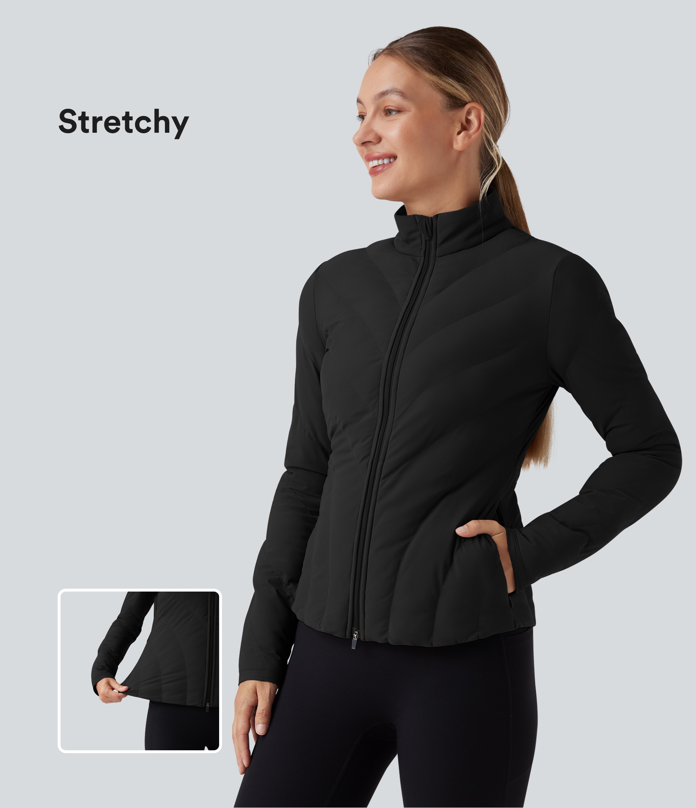 Veste matelassée décontractée à col montant, manches longues et extensible PuffFlex avec poches