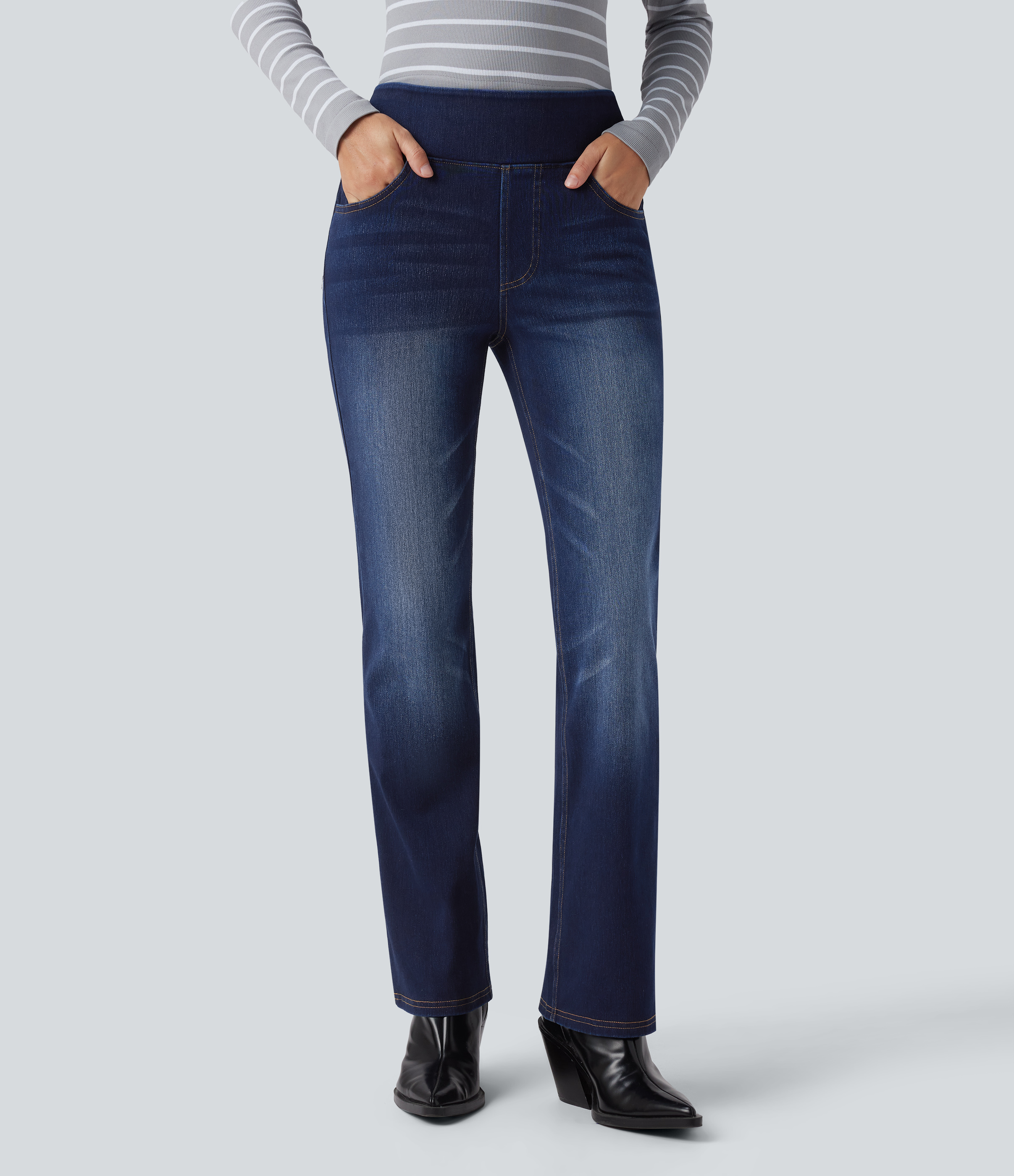Halara Flex™ High Waisted Pockets Washed Casual Bootcut Jeans