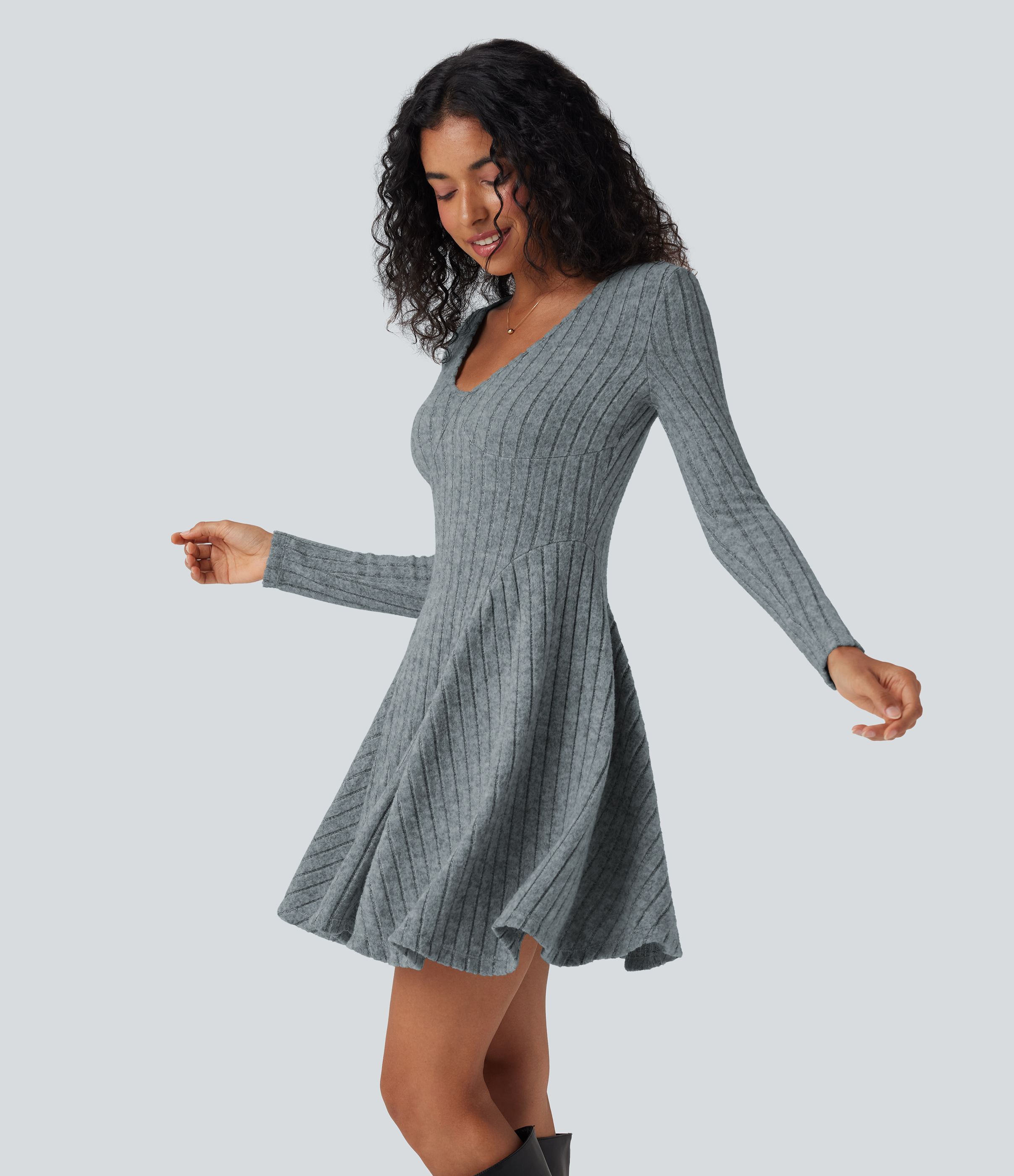 ワンピース Helen knit flare mini dress Gray Helen knit flare mini
