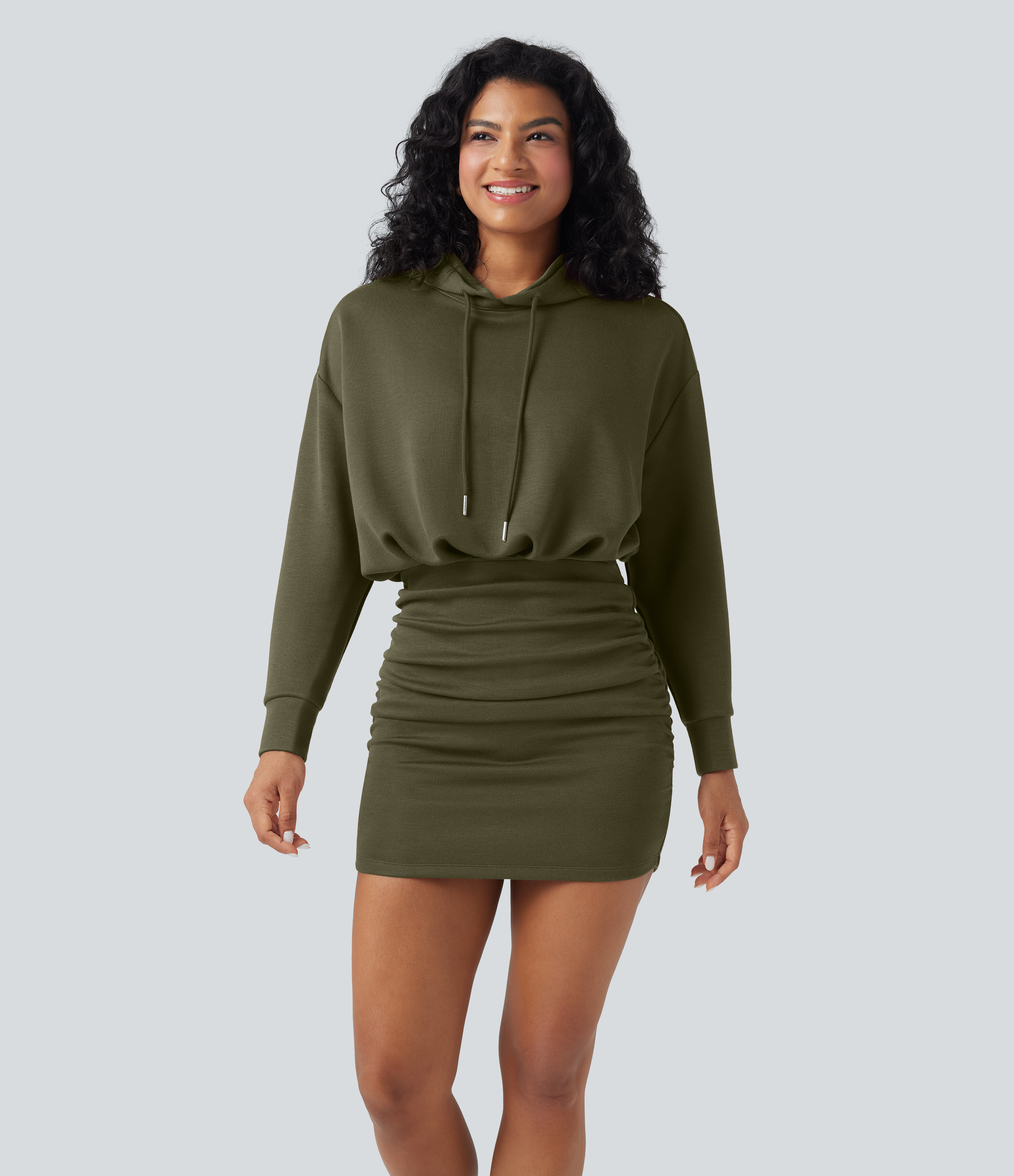 fitted hoodie dress LORA casual fitted hoodie dress with open back main image 1