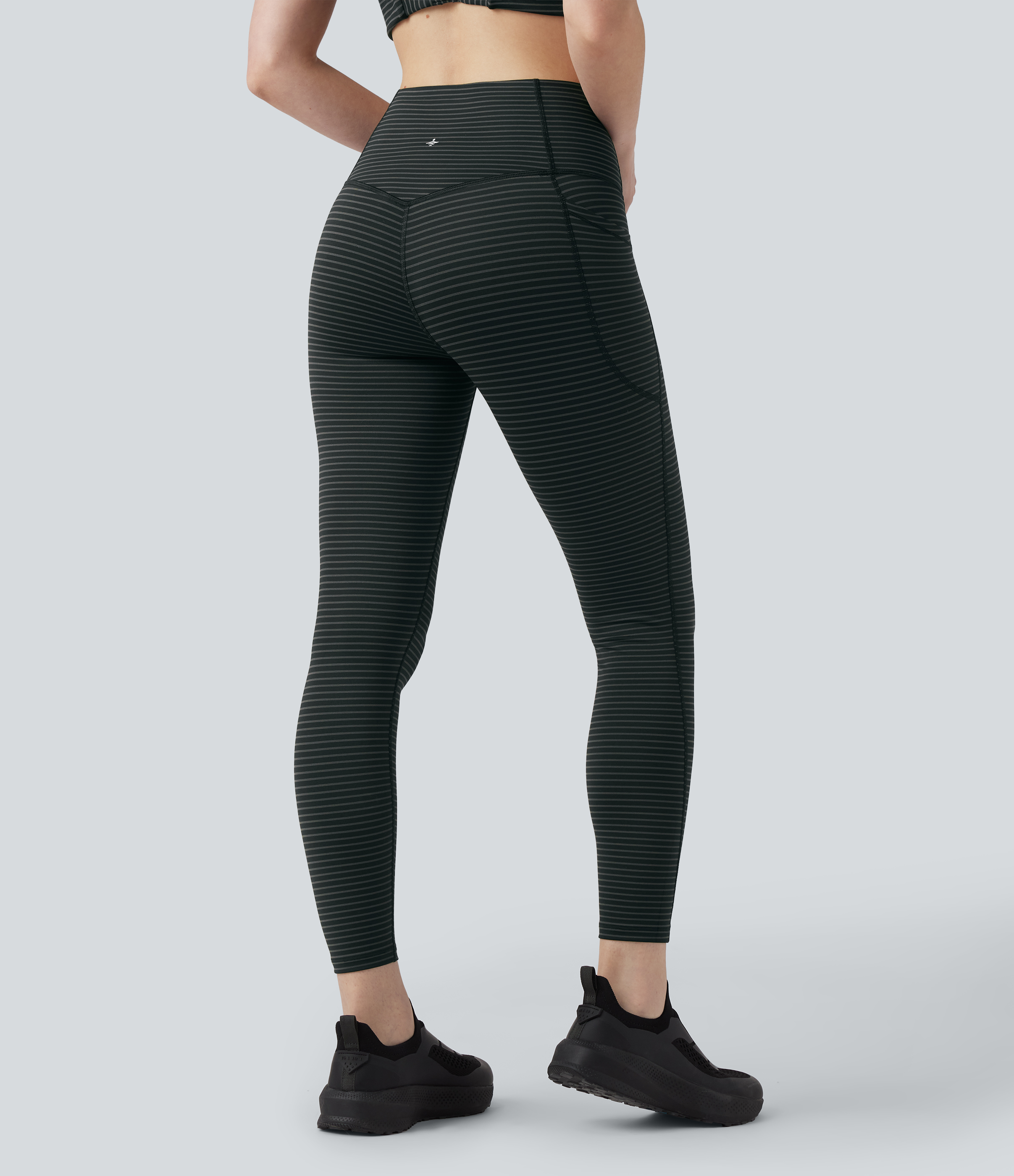 Steel Stripe High Waisted Tummy Control Stripe Yoga Leggings with Pockets / 2