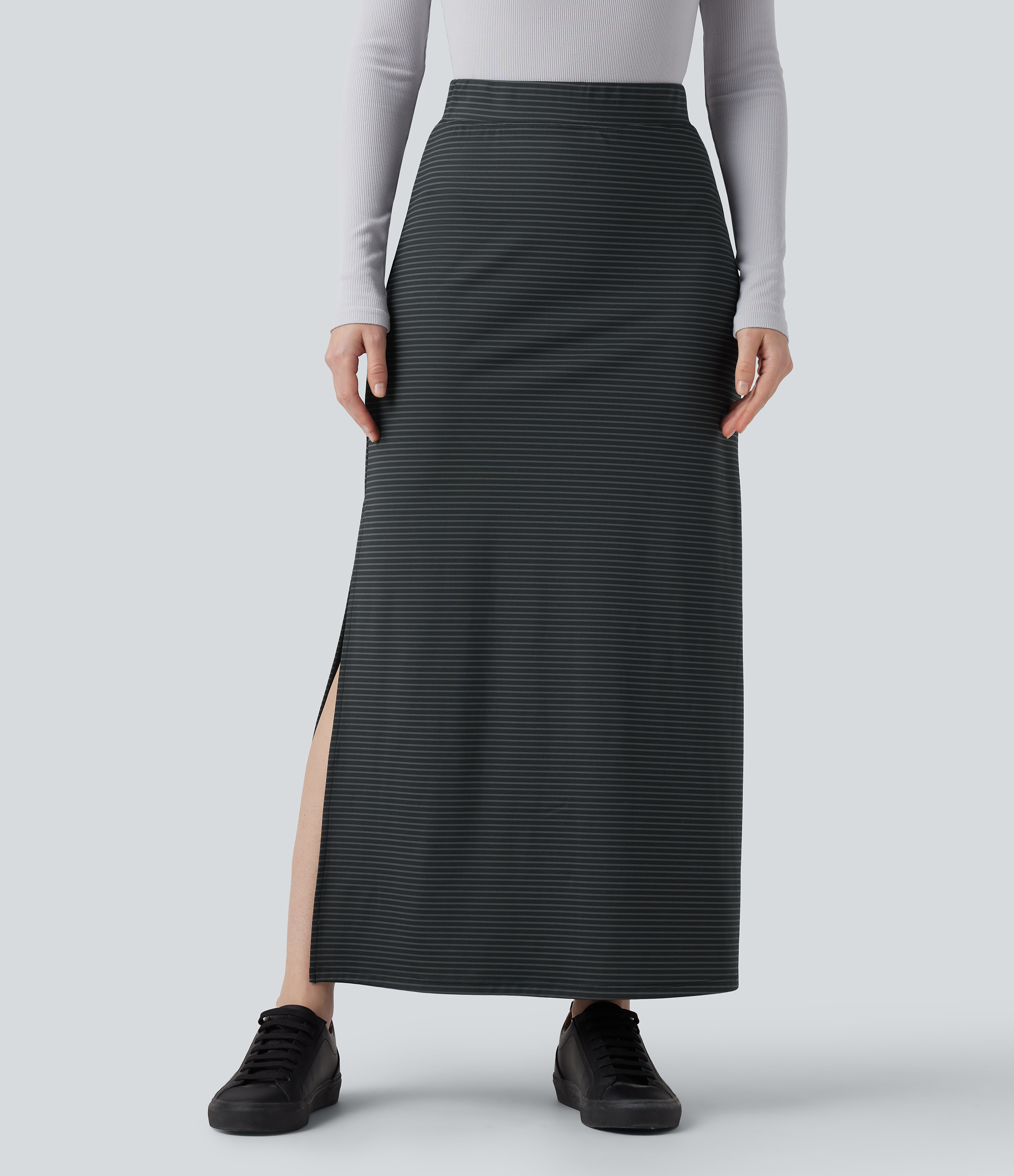 Lässiger Maxirock in A-Linie mit hohem Bund und Streifen