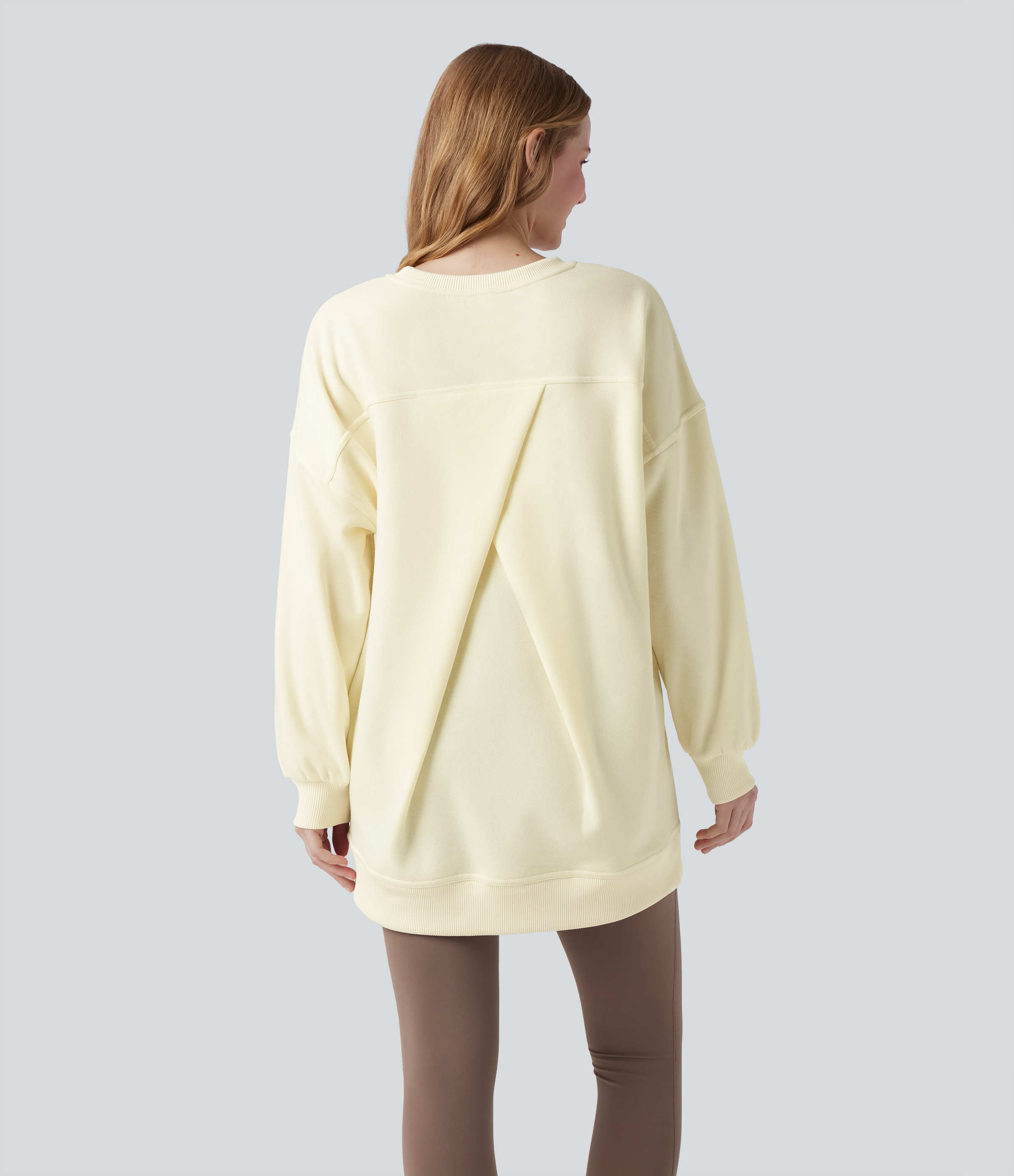 Sweat-shirt décontracté en polaire oversize à col rond et manches longues avec poche