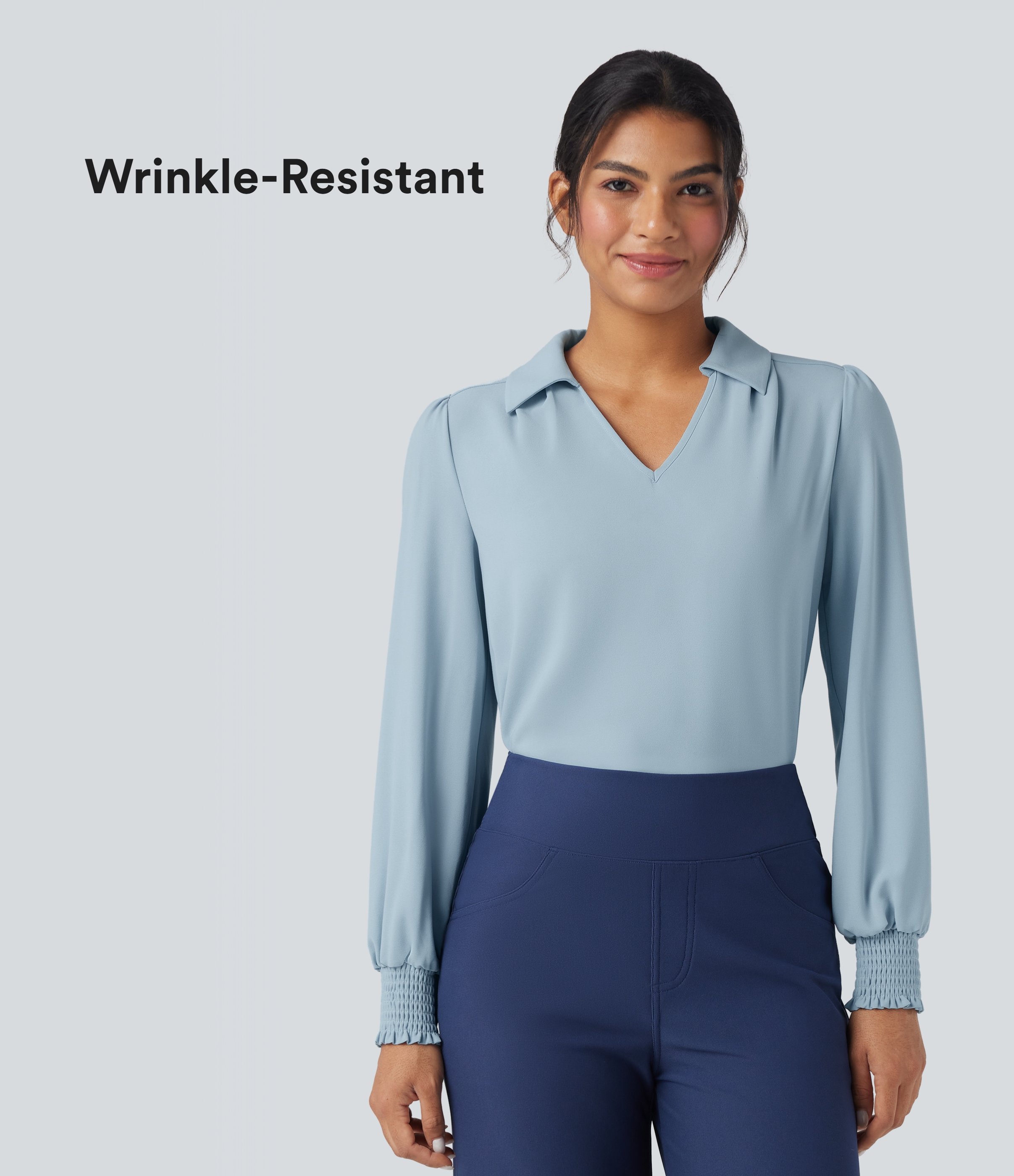 Winter Sky Chemise mousseline anti-froissement col V manches longues / 1