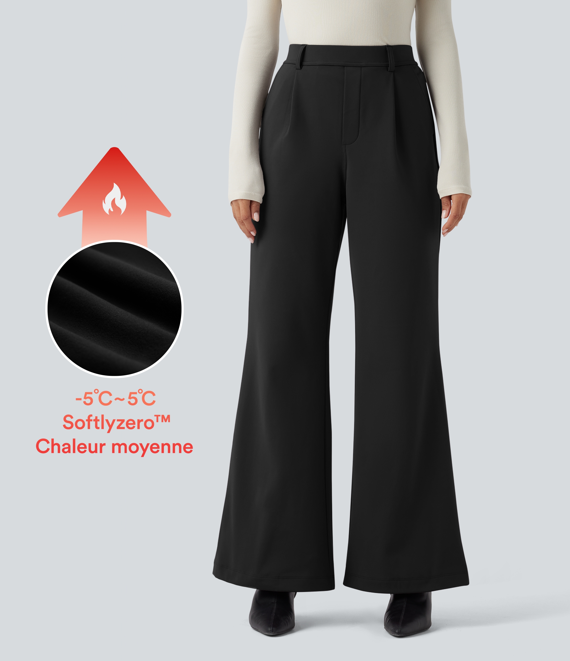 Pantalon tailleur évasé thermique taille haute SoftlyZero™ Plush avec poches