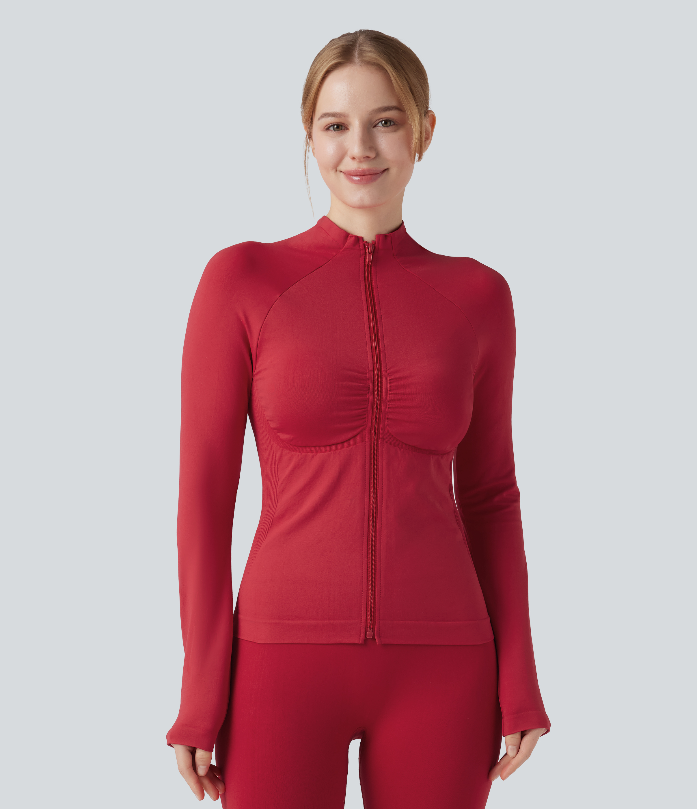 OneForm Seamless Flow Long Sleeve Zipper Ruched Yoga Jacket