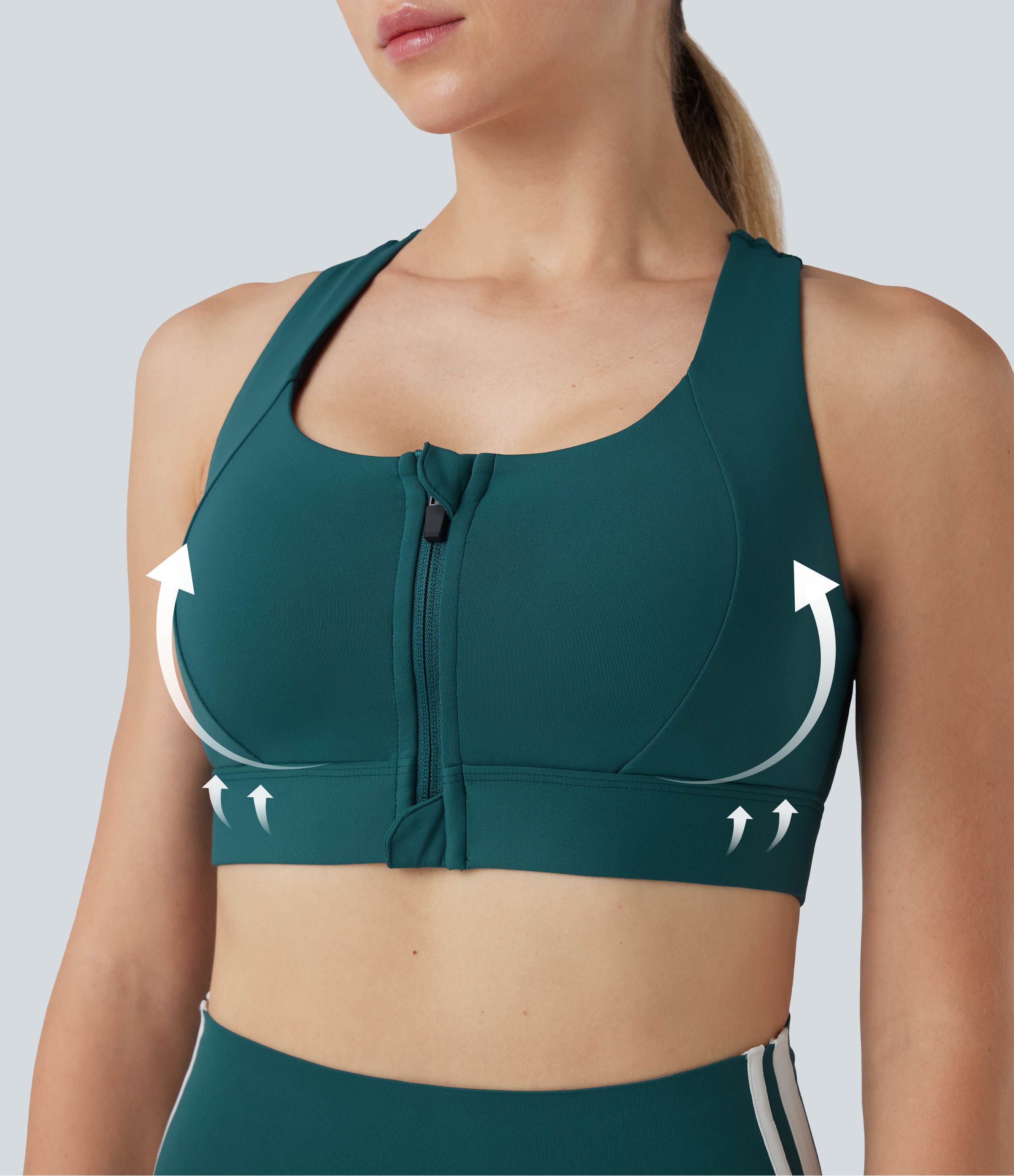 SpeedWave™ Medium Support Push-Up Racerback Contrast Mesh Zipper Quick Dry Running Sports Bra