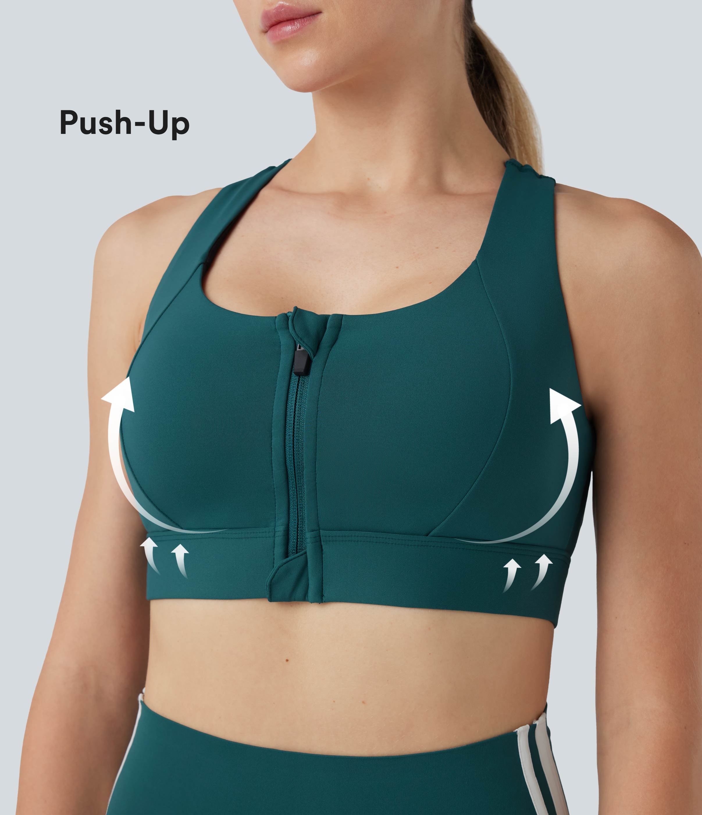 SpeedWave™ - Sport-BH mit Racerback, mittlerem Support, Reißverschluss und Kontrast Mesh - Push-Up, schnelltrocknend
