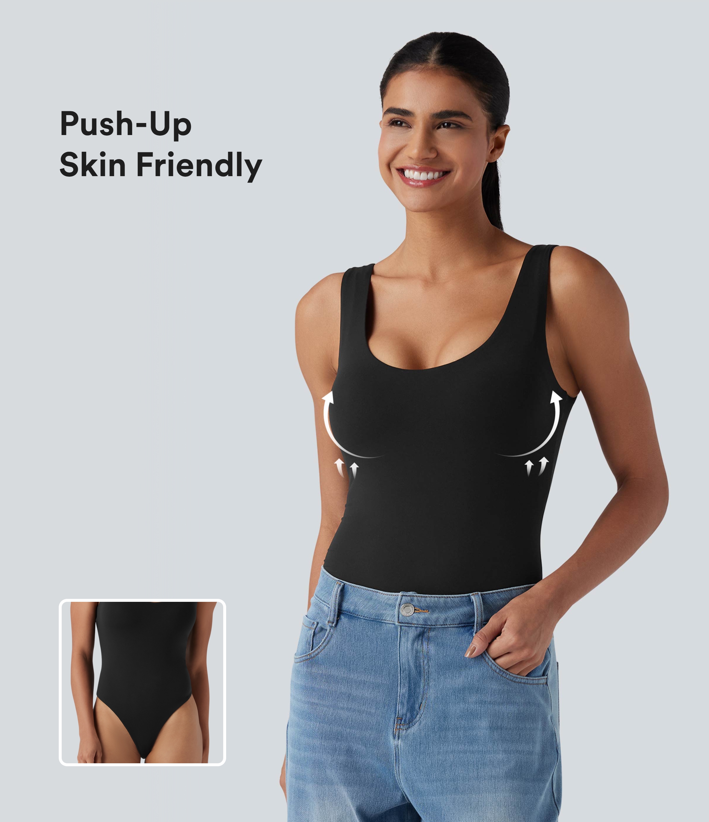 Lässiger, hochelastischer Bodysuit mit U-Ausschnitt - Push-Up