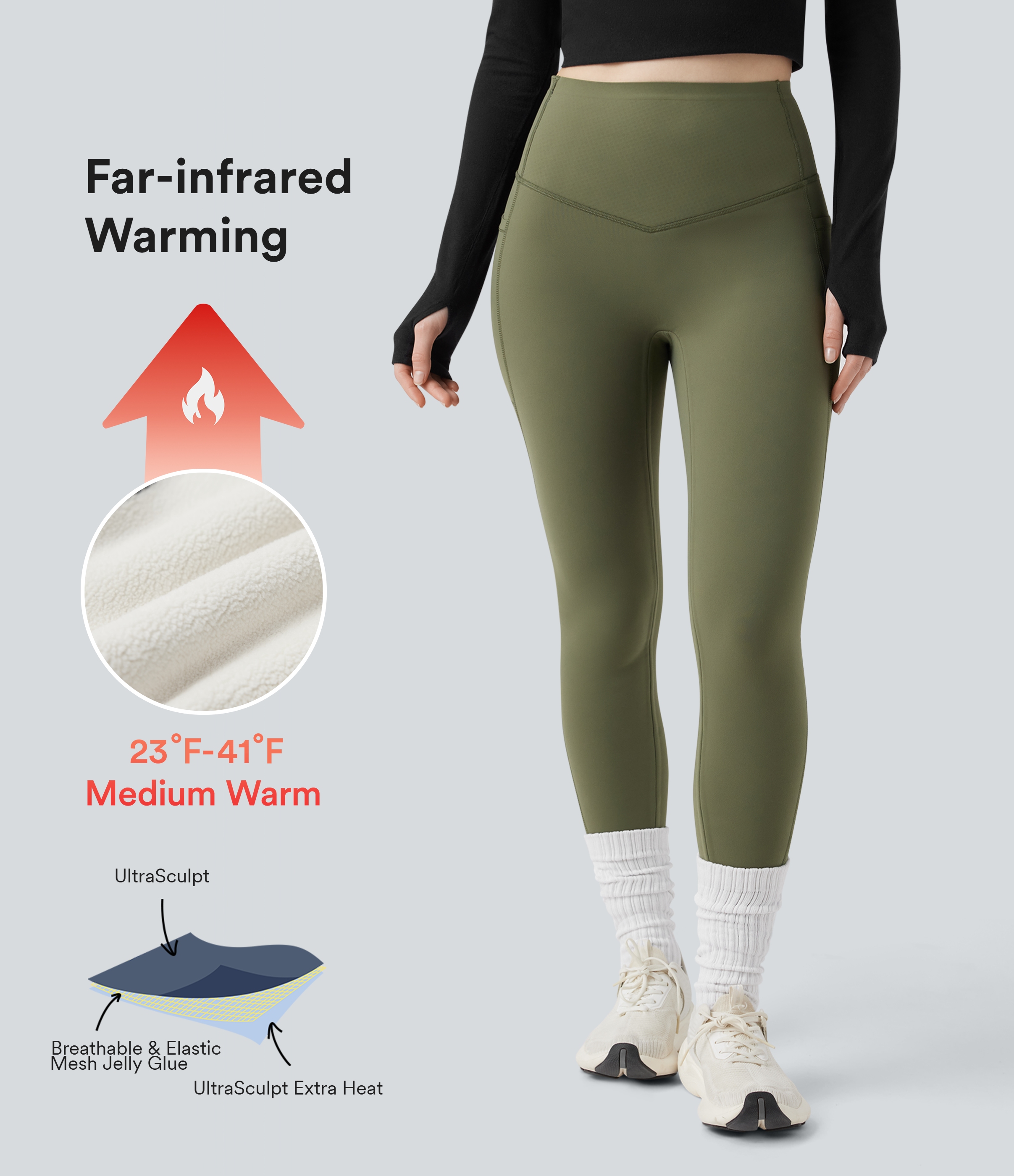 Halara UltraSculpt™ fleece yogaleggings med høj talje, mavekontrol og lommer