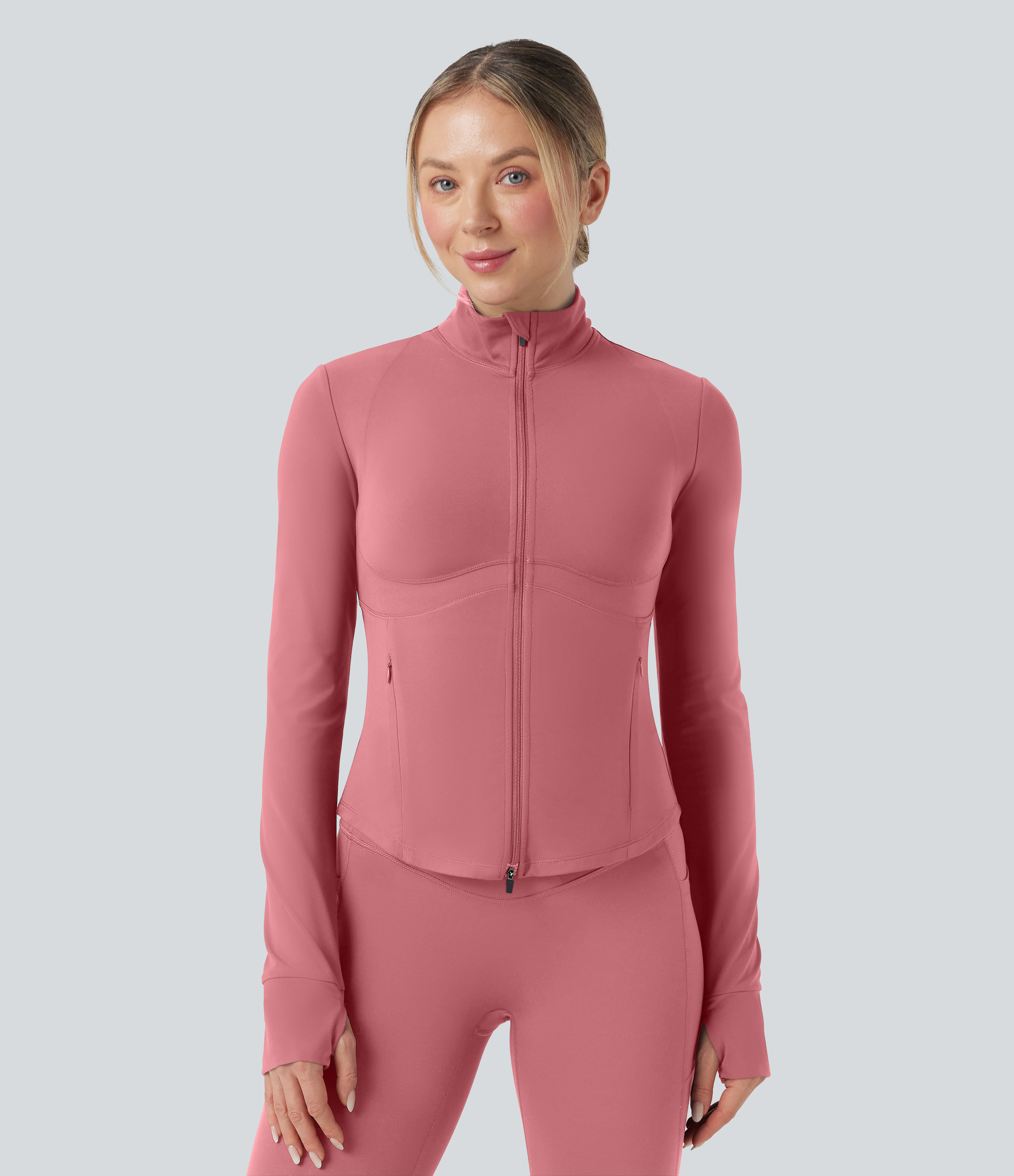 Halara UltraSculpt™ Mock Neck Push-Up Long Sleeve Thumb Hole Yoga Jacket with Pockets