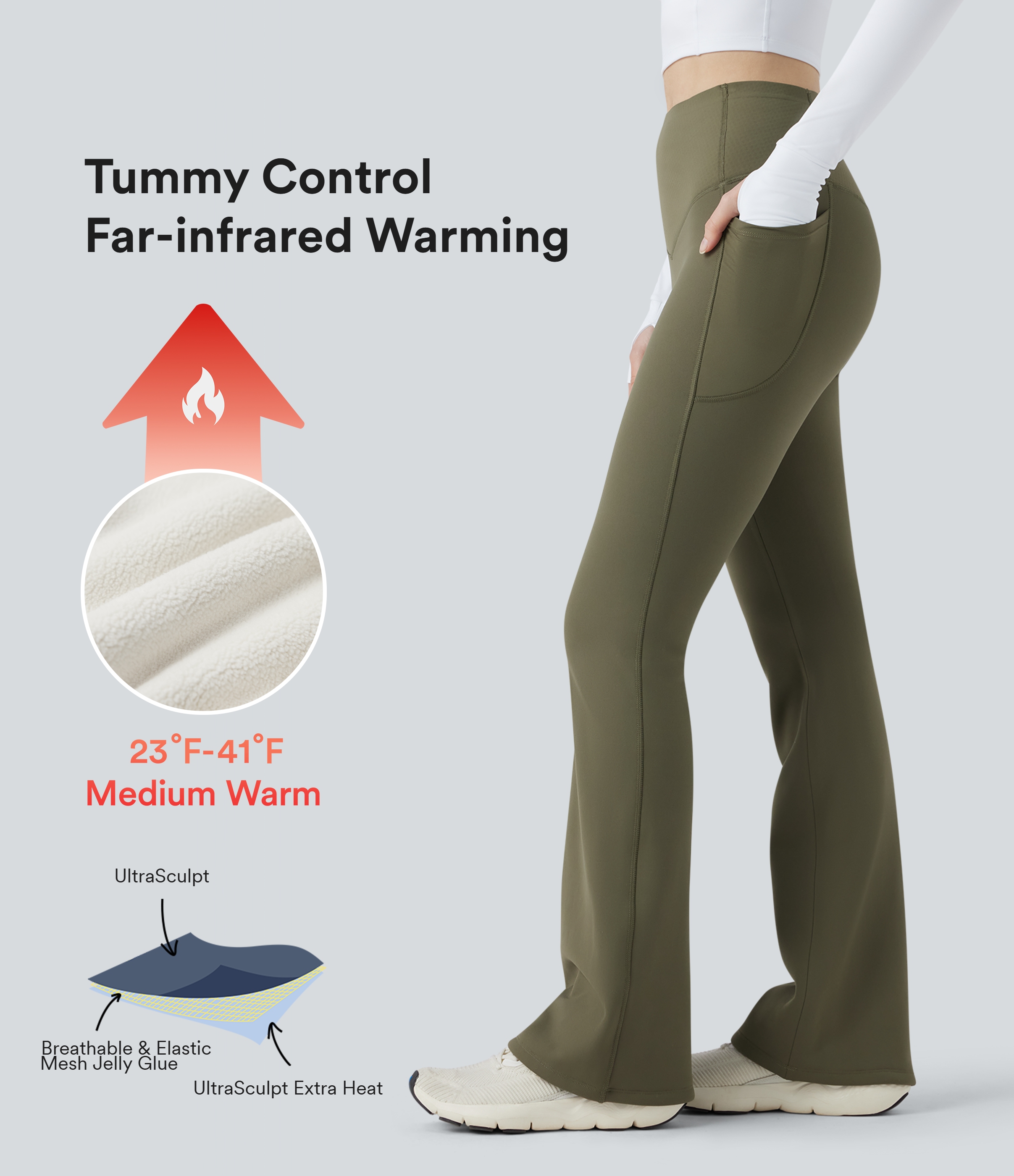 Pantalon de yoga bootcut gainant taille haute extra chaud Halara UltraSculpt™ avec poches