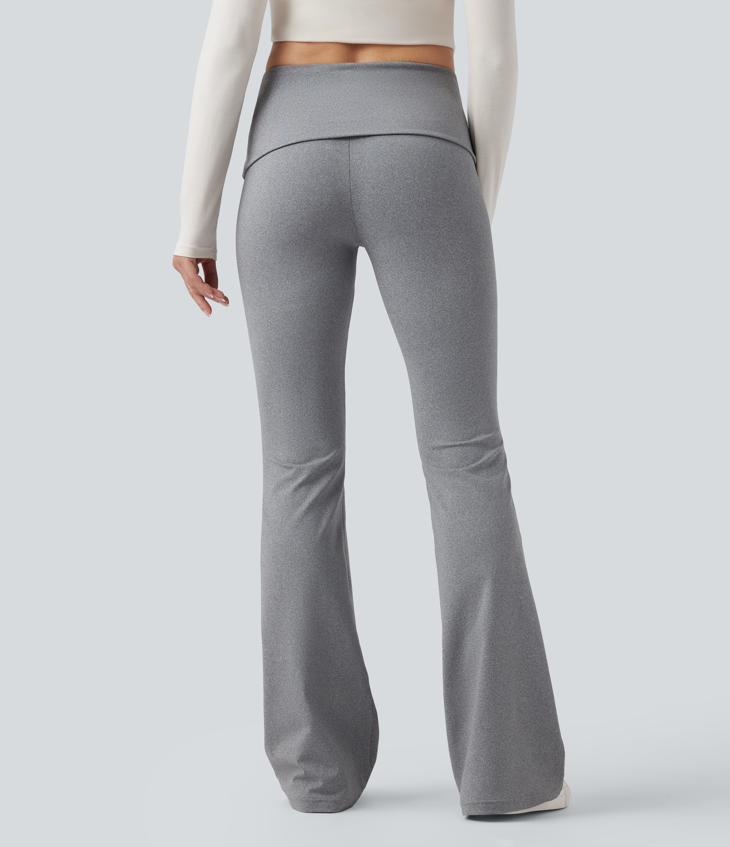 Mottled Grey Foldover Mid Rise Casual Bootcut Trousers / 2