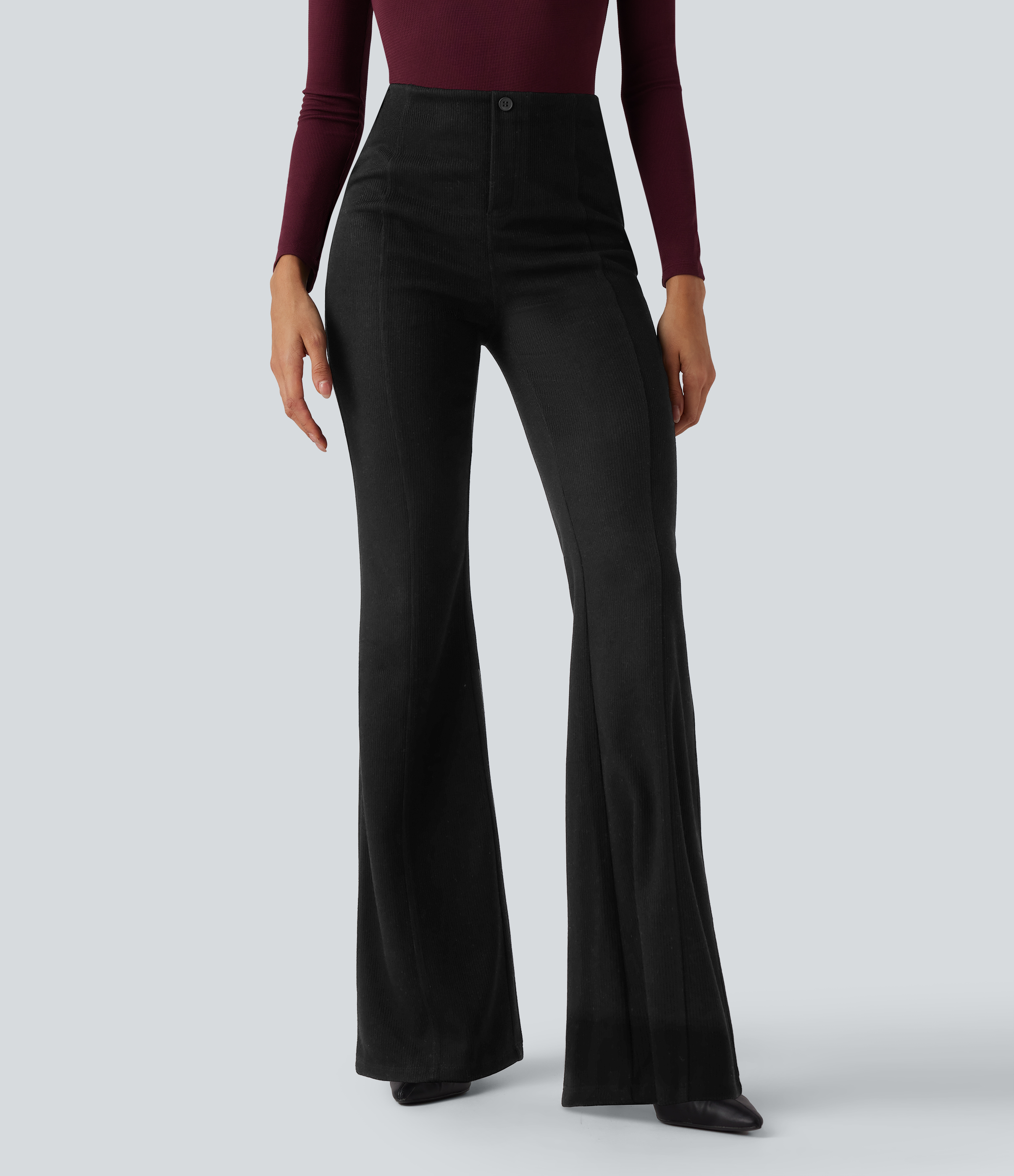 Ribbed High Waisted Tummy Control Casual Flare Pants