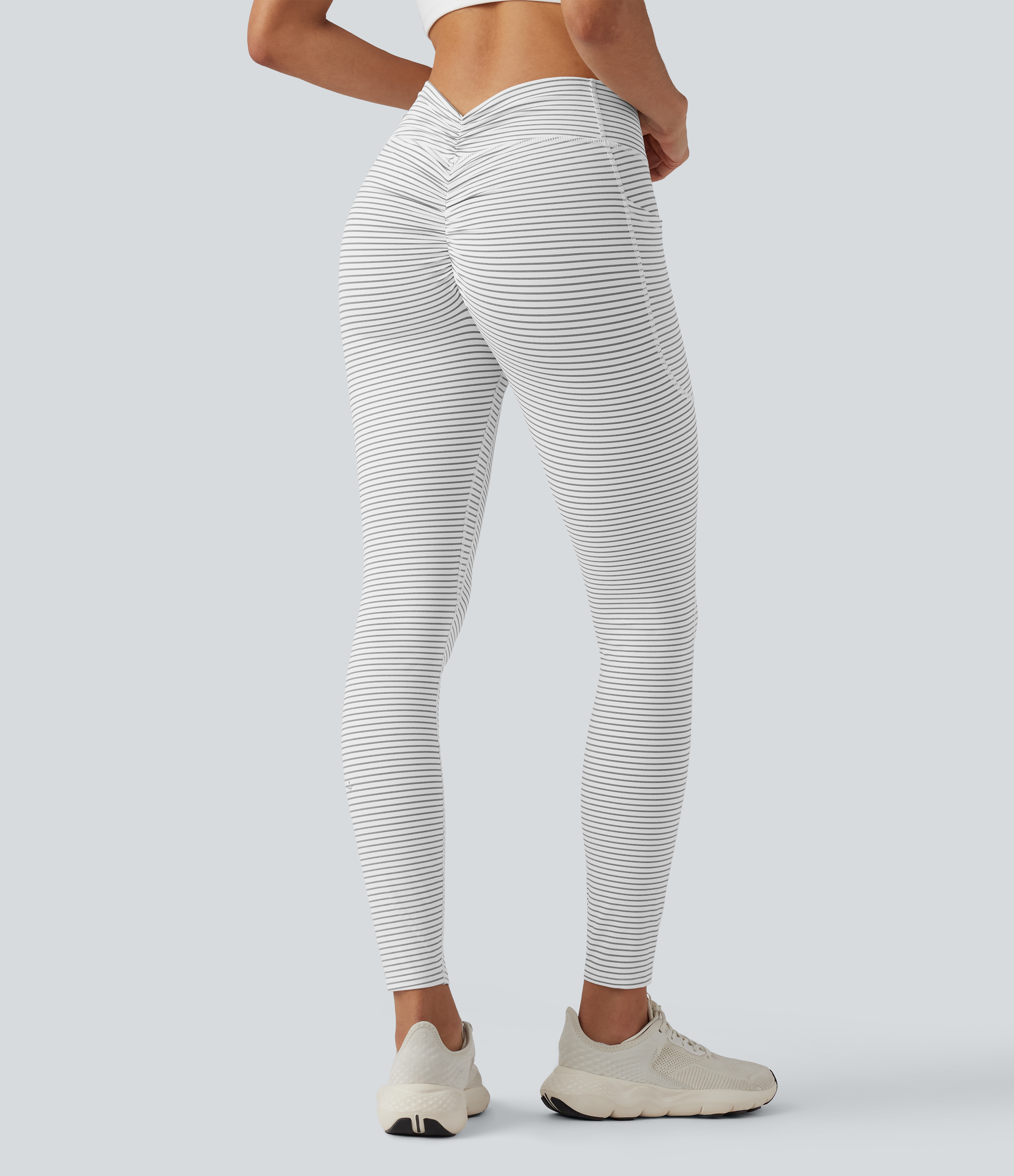 High Waisted Tummy Control Scrunch Stripes Yoga Leggings with Pockets