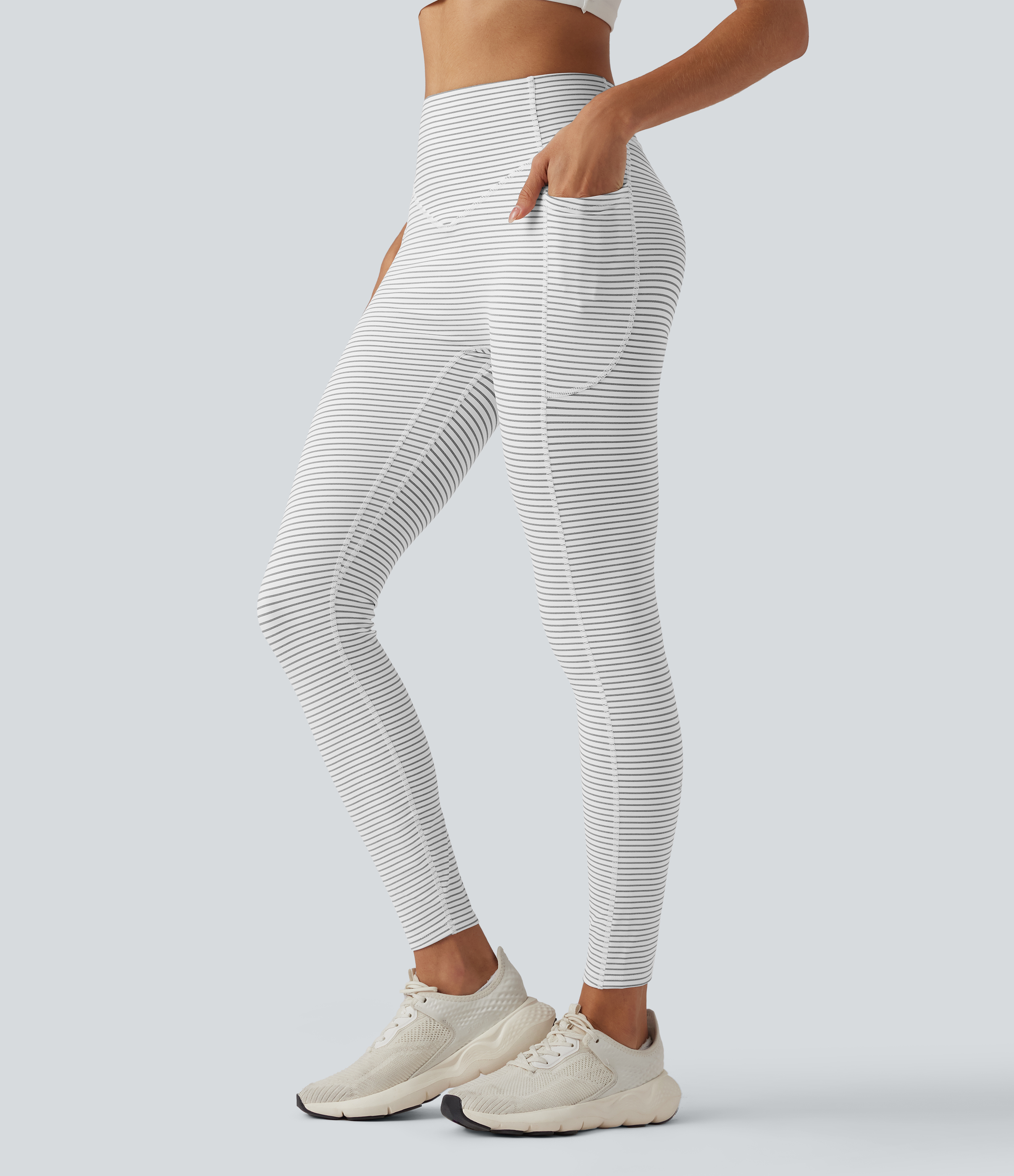 Zebra Ripple Yoga-Leggings mit hohem Bund, Seitentaschen, Booty-Scrunch, Bauchkontrolle und Streifen / 2