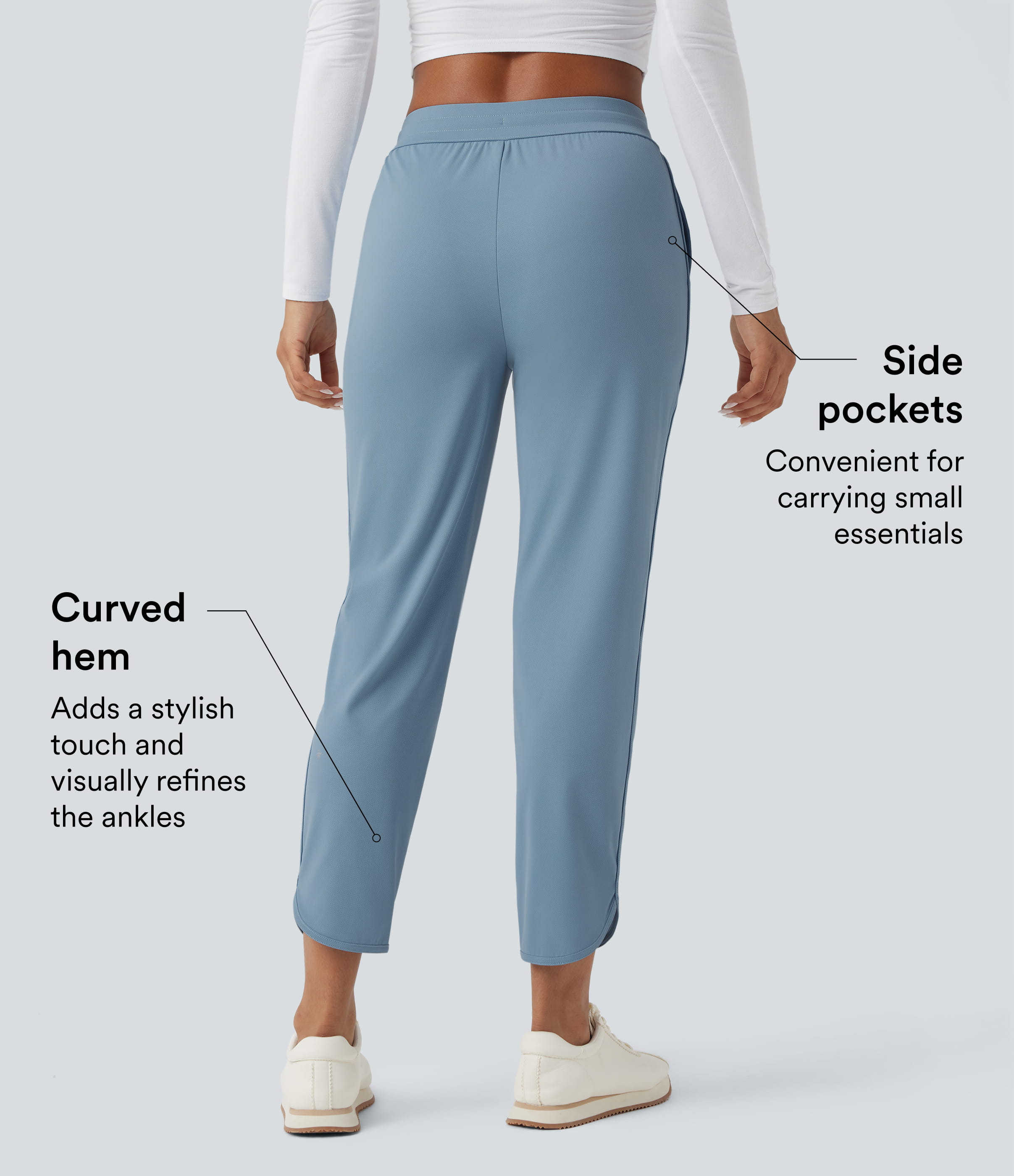 Mountain Spring Mid Rise Drawstring Curved Hem Quick Dry Golf Tapered Pants with Pockets-UPF40+ / 2