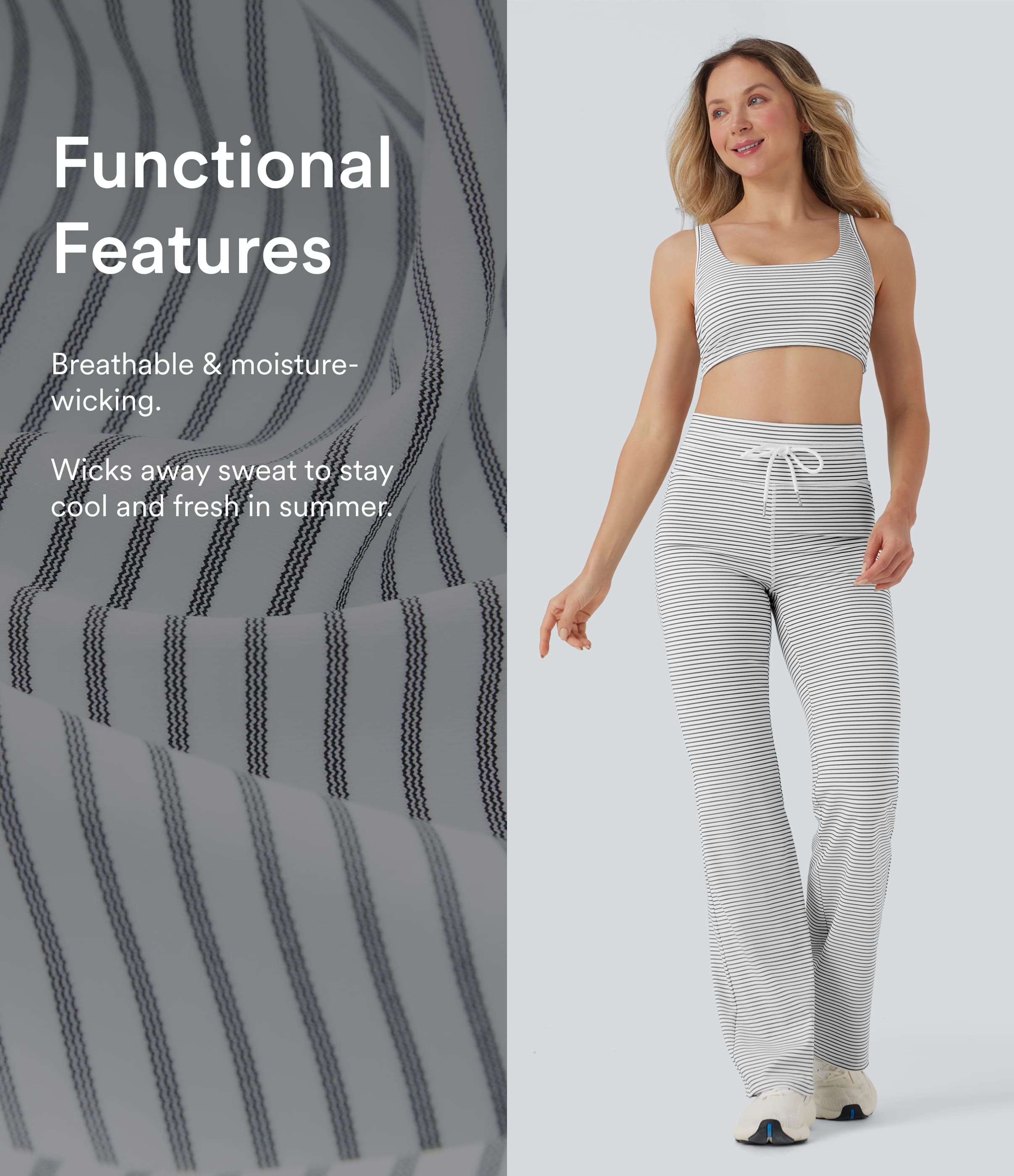 Zebra Ripple High Waisted Drawstring Stripe Flared Yoga Trousers with Pockets / 2