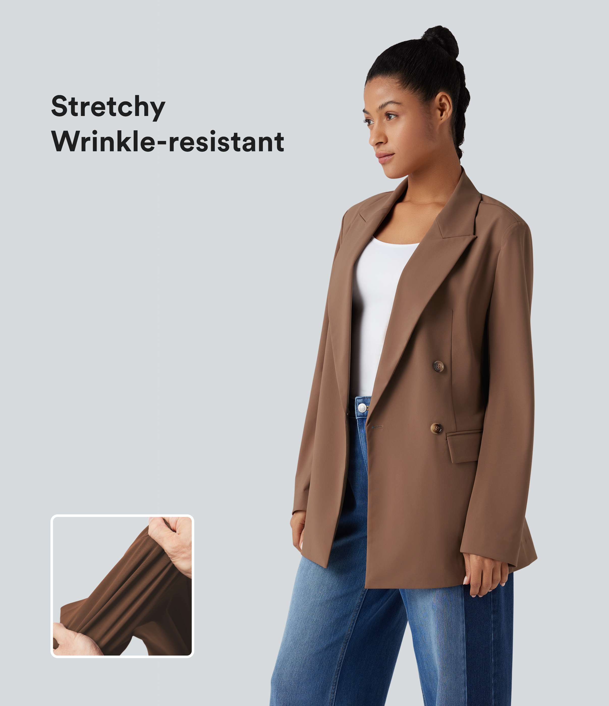 Wrinkle-resistant work blazer with notched collar and long sleeves with pockets