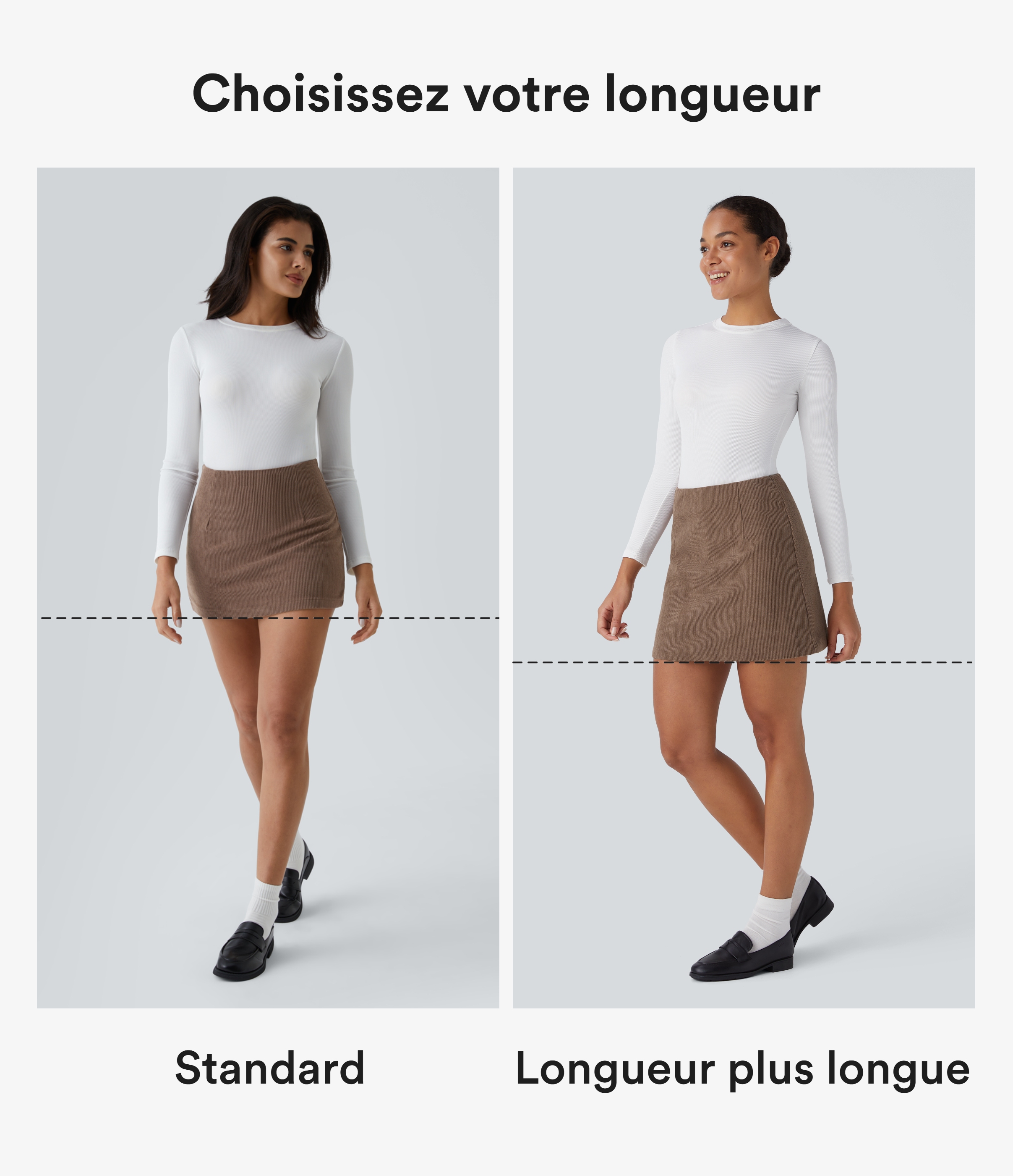 Acorn Jupe décontractée 2-en-1 en velours côtelé à taille haute, coupe évasée, longueur mini allongée et zip invisible / 2