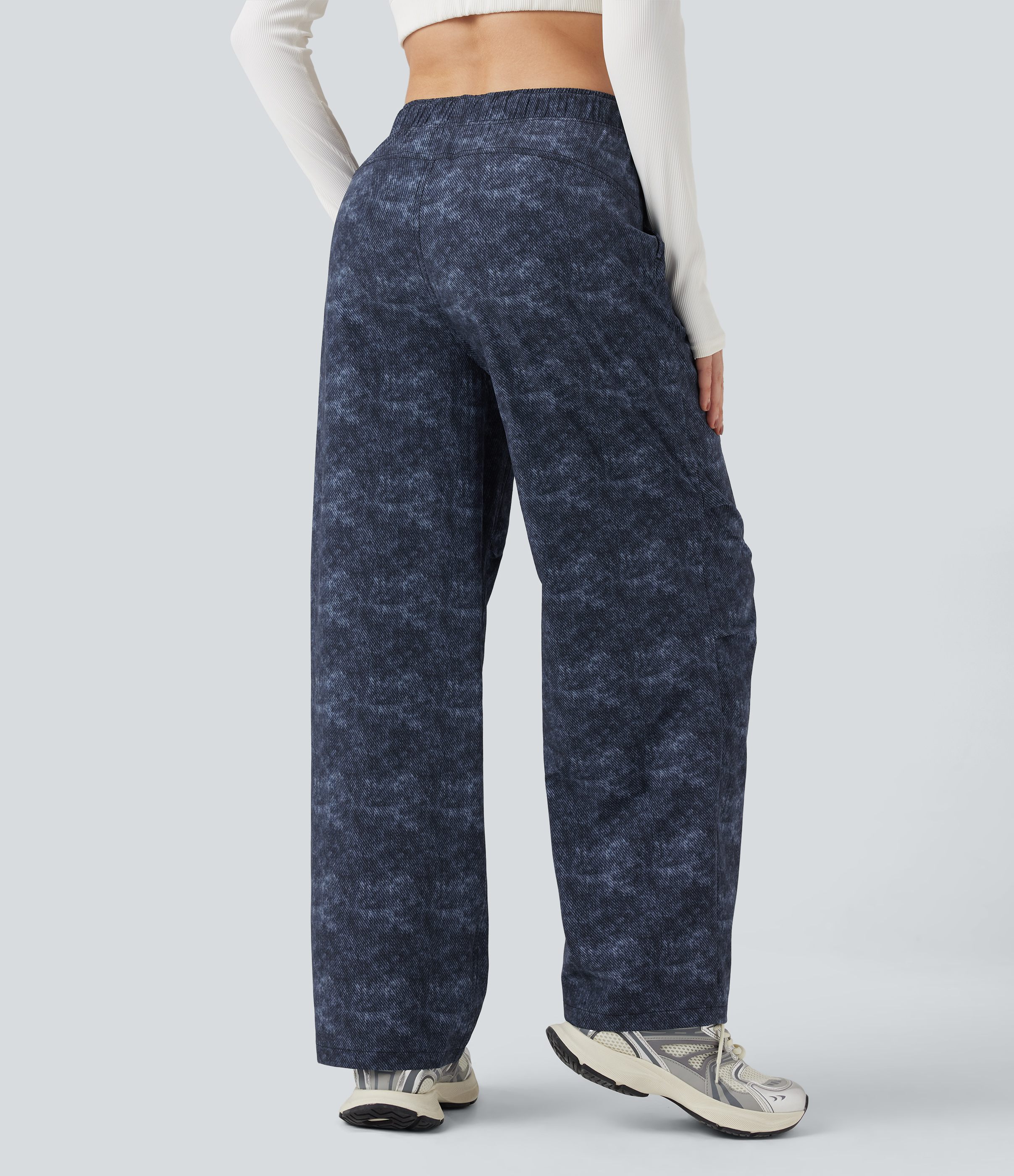 Campinghose mit Denim-Print, mittelhohem Bund, Seitentaschen, Gürtel und geradem Bein