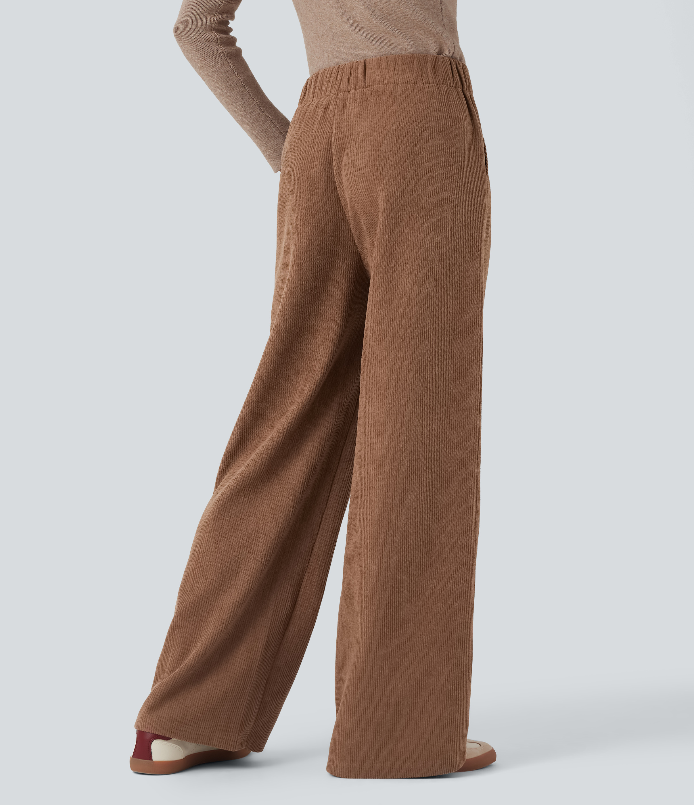 Coca Mocha Pantalon ample décontracté velours côtelé taille haute avec poches / 2
