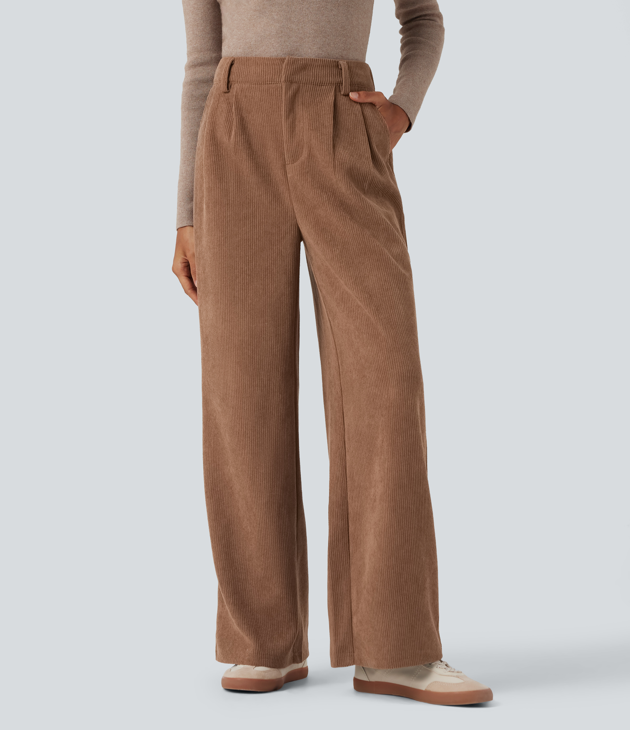 High Waisted Corduroy Casual Baggy Pants with Pockets