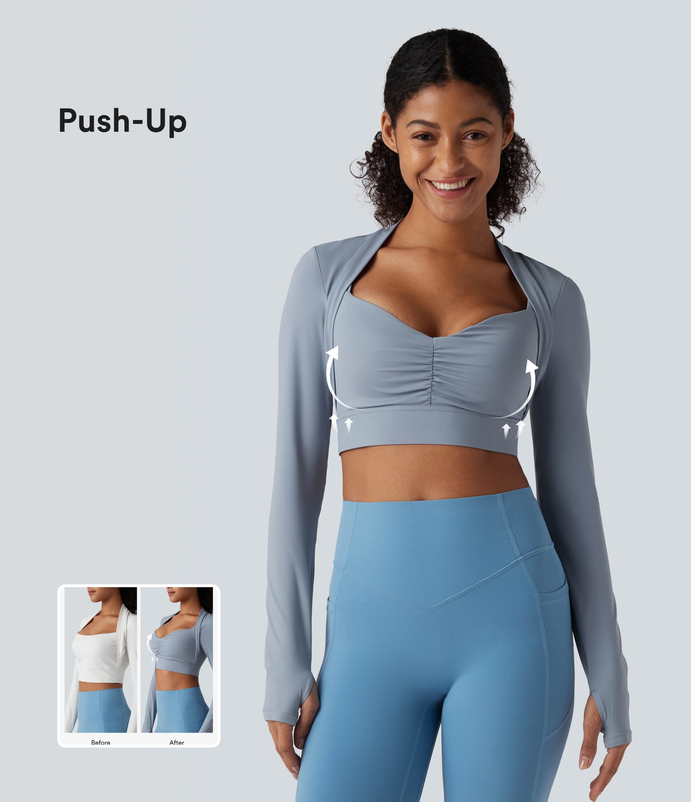 SoftlyZero™ Airy Push-Up Long Sleeve Thumb Hole Cropped Cool Touch Yoga Sports Top