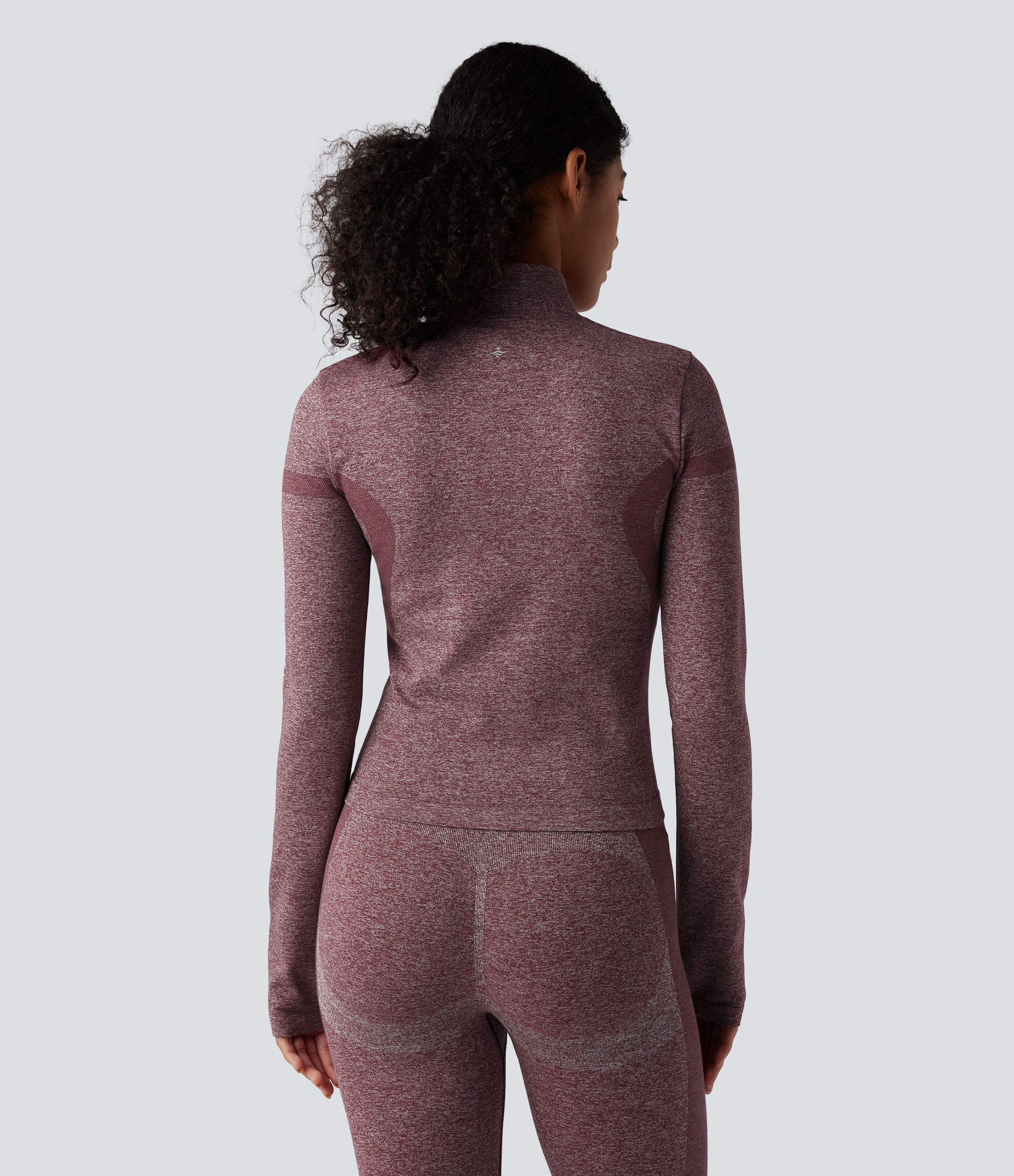 Renaissance Rose Veste de yoga chaude OneForm Seamless Flow col montant zippée à manches longues avec passage de pouce / 2