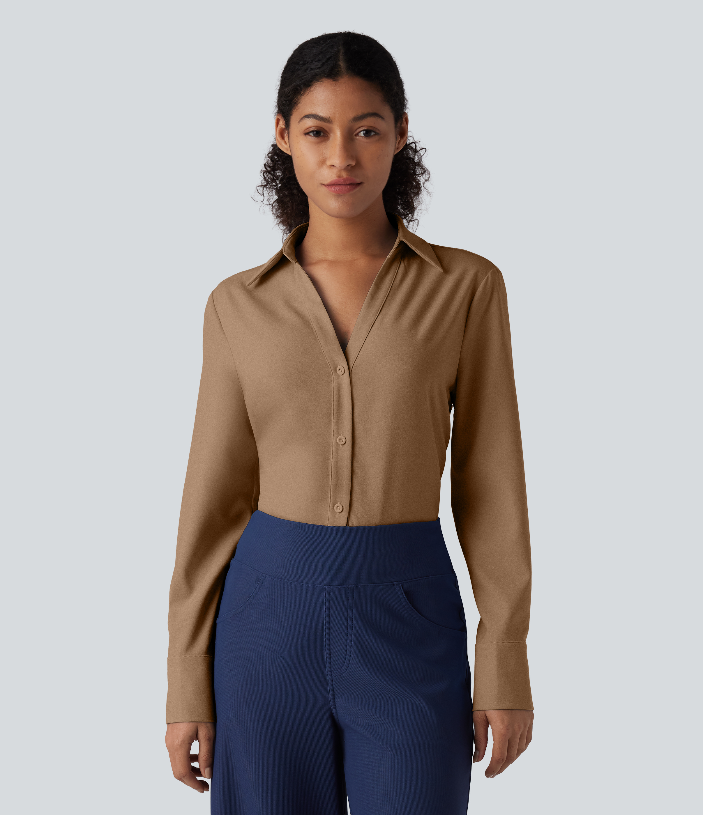 Wrinkle-resistant V-neck Long Sleeve Work Chiffon Shirt