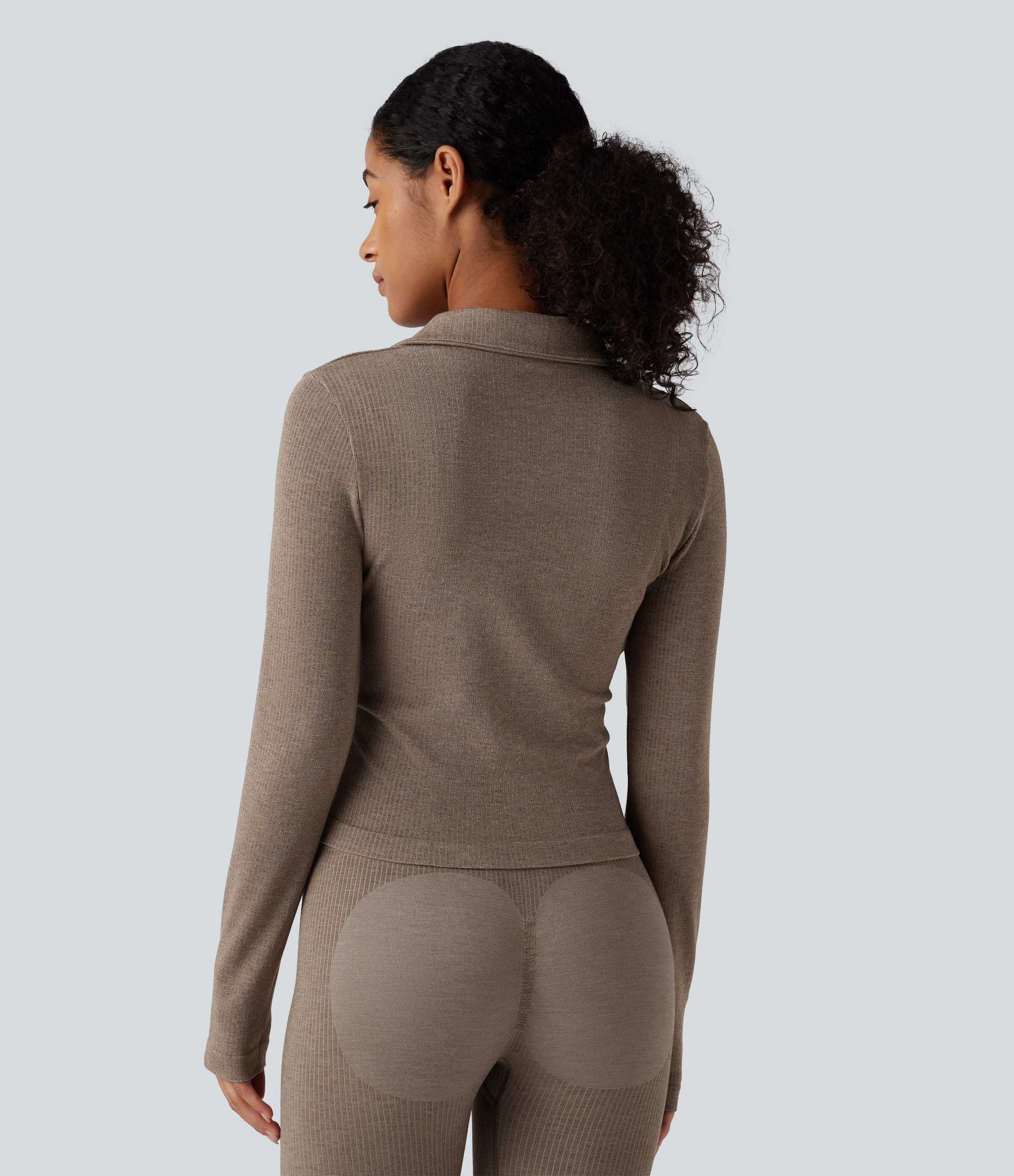 Desert Taupe OneForm Seamless Flow Zipper Long Sleeve Yoga Warming Active Jacket / 2