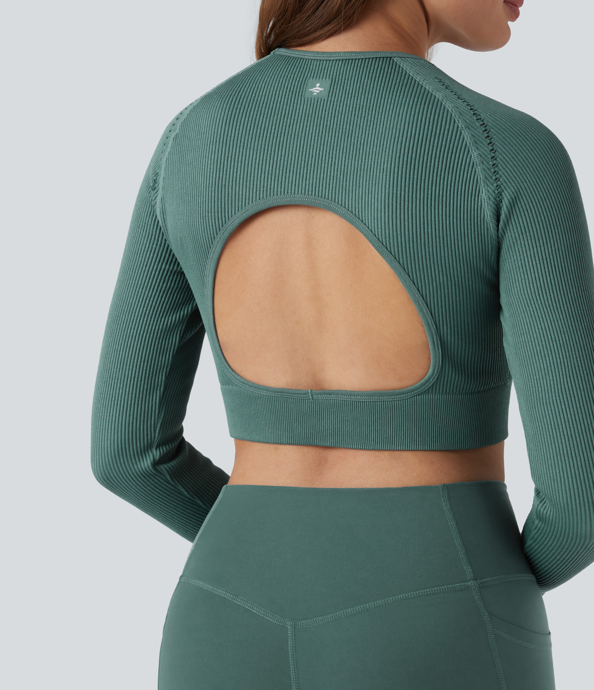 OneForm Seamless Flow Backless Long Sleeve Thumb Holes Cropped Yoga Sports Top