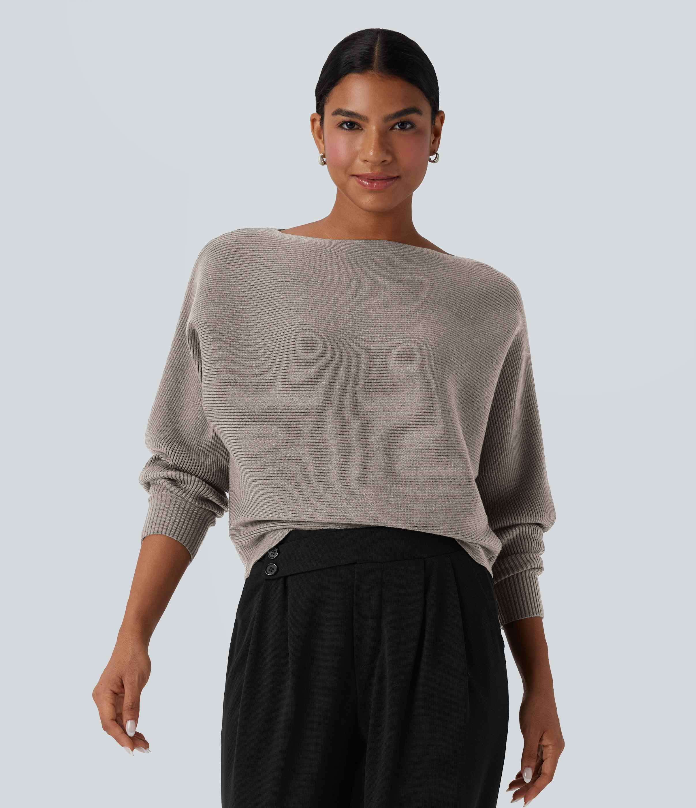 Pull Décontracté à Col Bateau et Manches Chauve-Souris