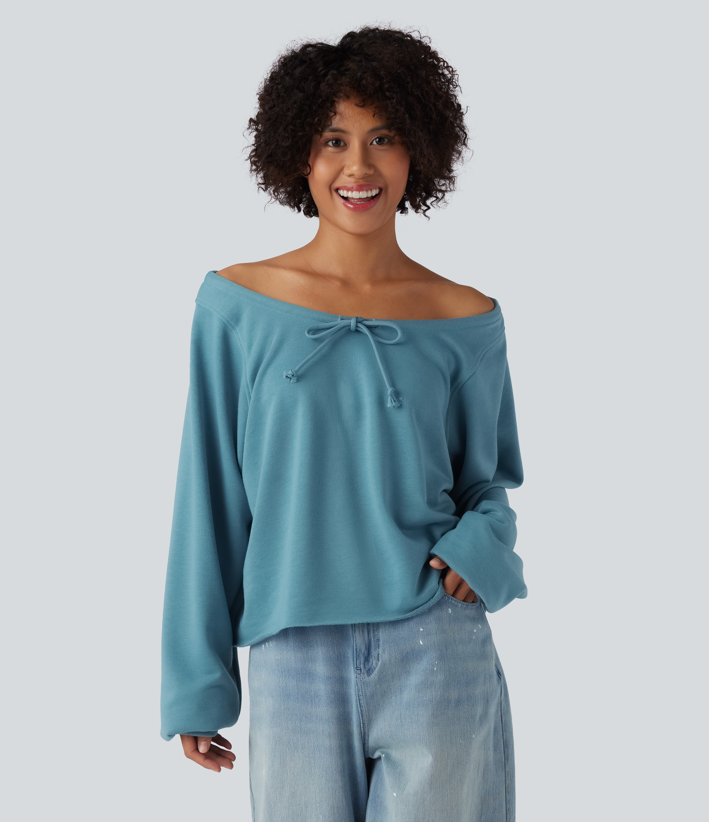 Off Shoulder Long Sleeve Casual Sweatshirt