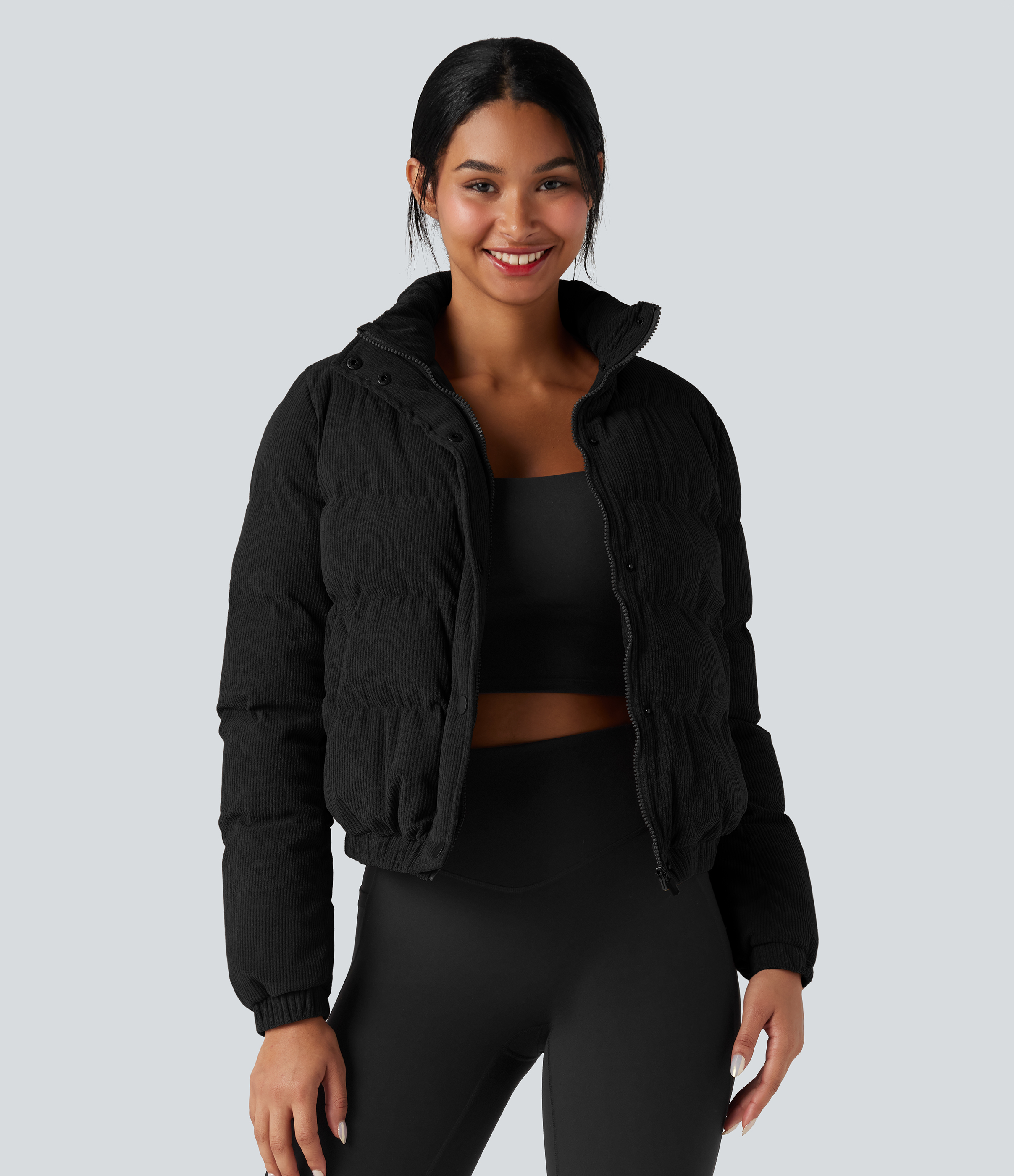 Doudoune décontractée en velours côtelé à col montant et poches