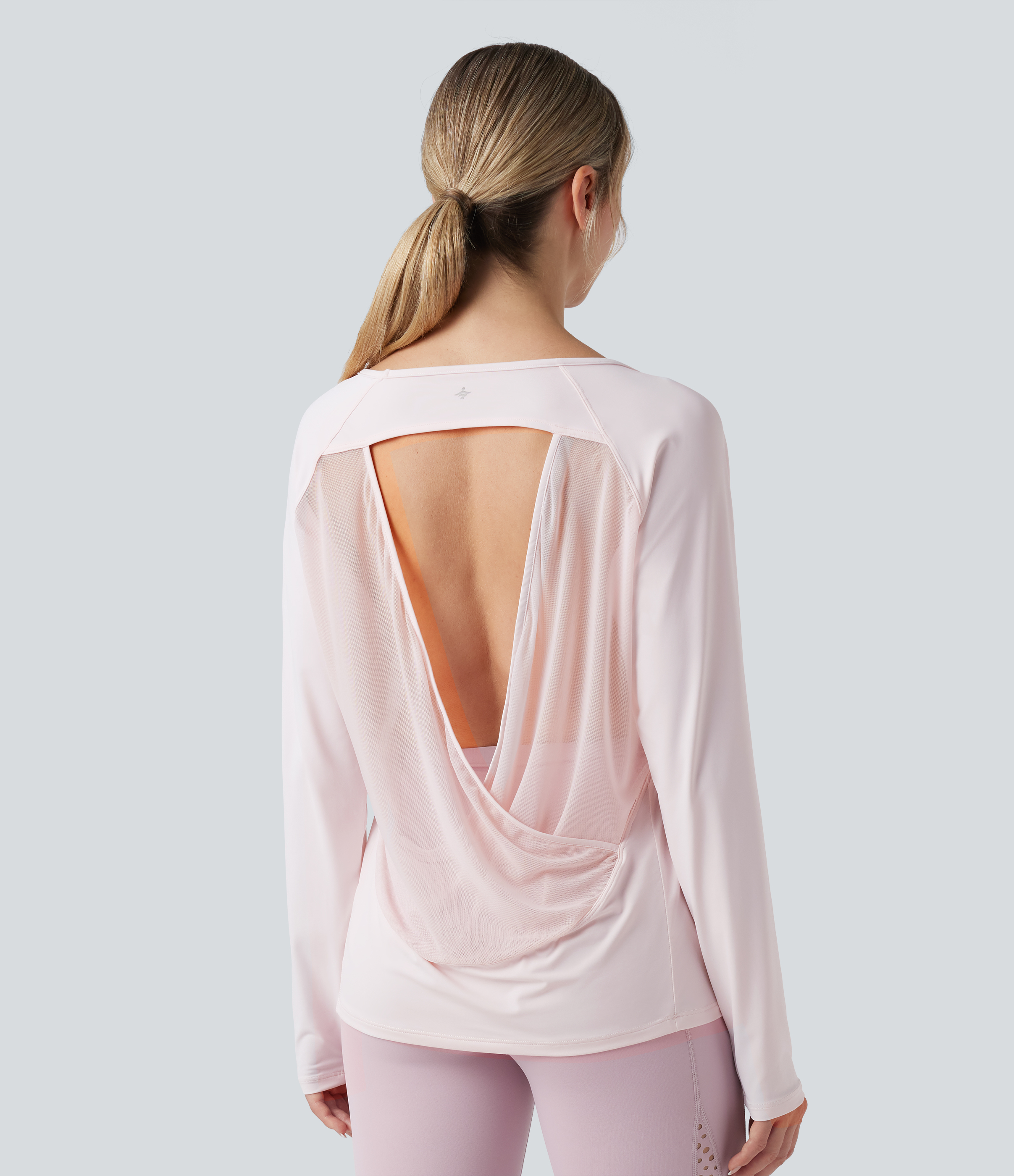 Scoop Neck Long Sleeve Contrast Mesh Yoga Sports Top