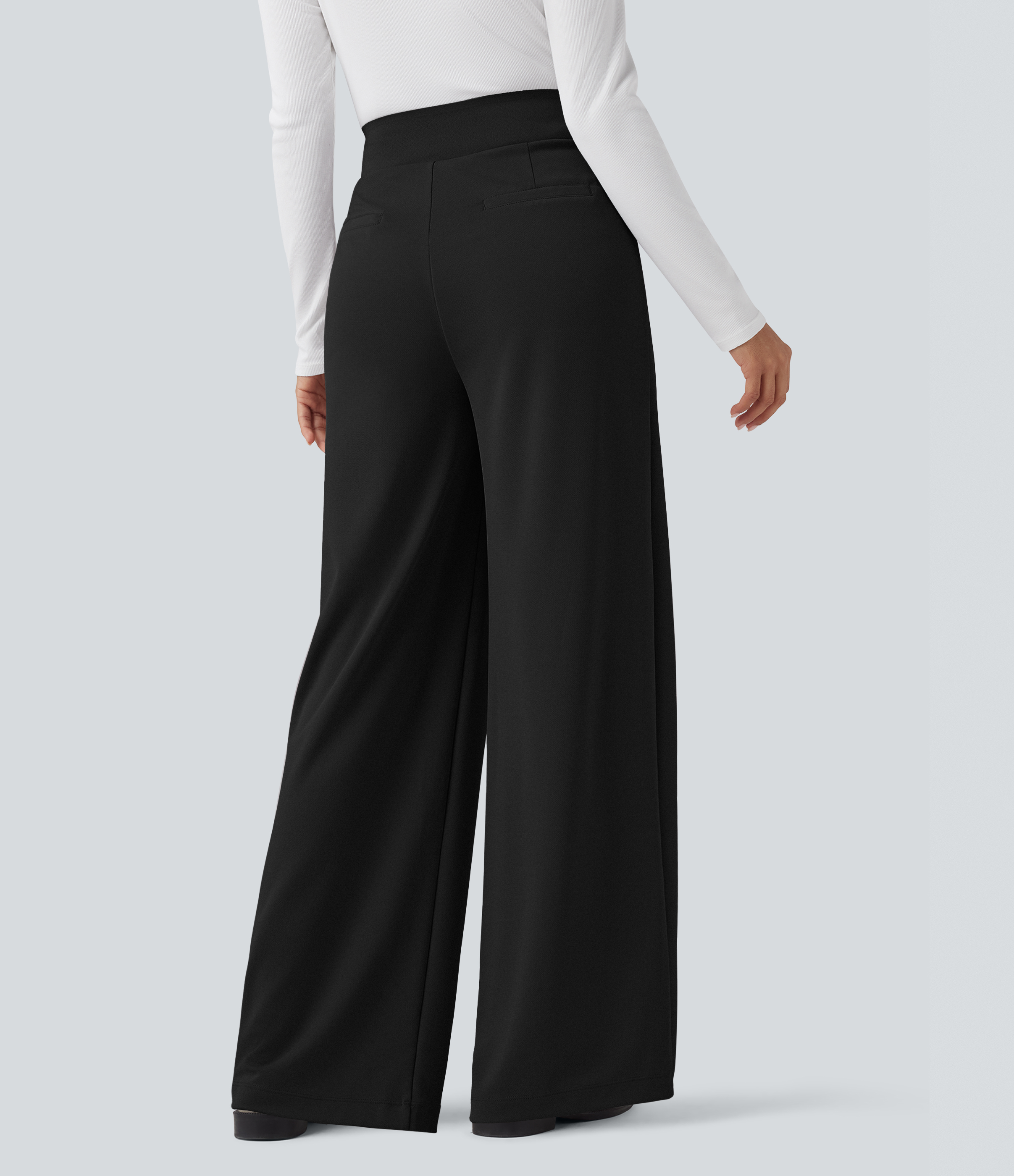 Black Halara Flex™ High Waisted Tummy Control Crepe Work Straight Leg Trousers with Pockets / 2