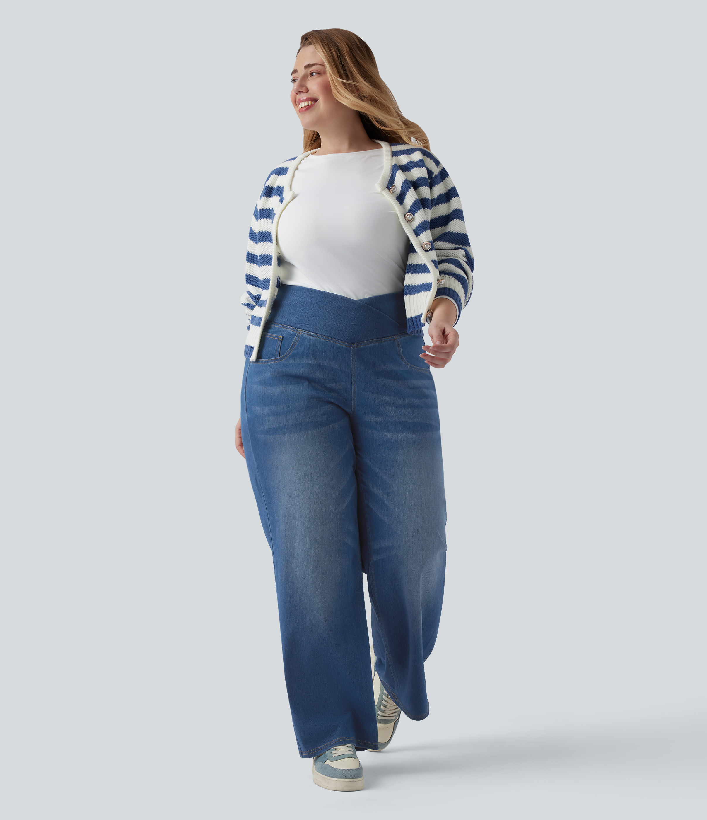 Halara Flex™ Crossover High Waisted Tummy Control Casual Straight Leg Plus Size Jeans with Pockets