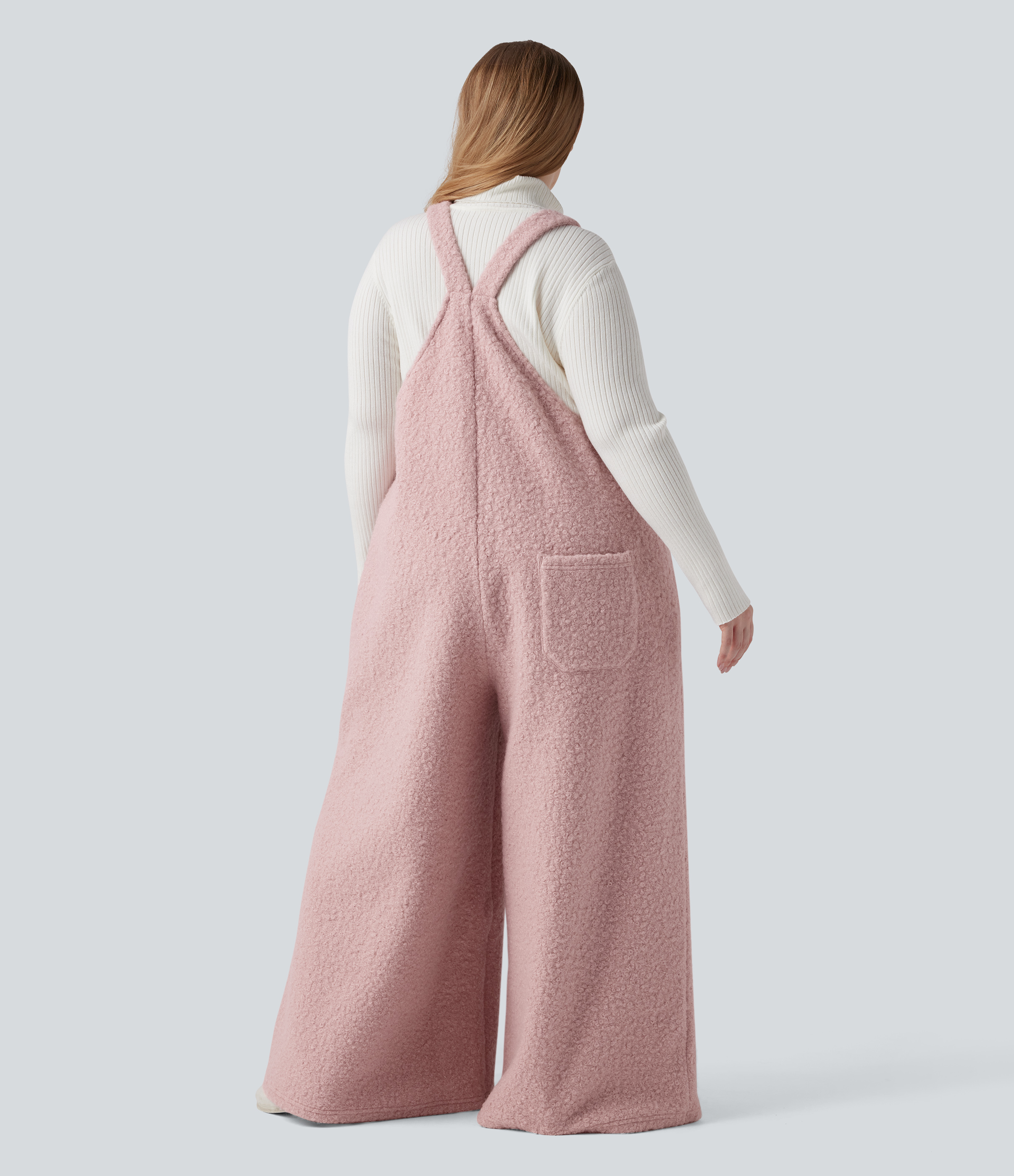 Dirty Pink Adjustable Straps Casual Teddy Plus Size Overalls with Pockets / 2