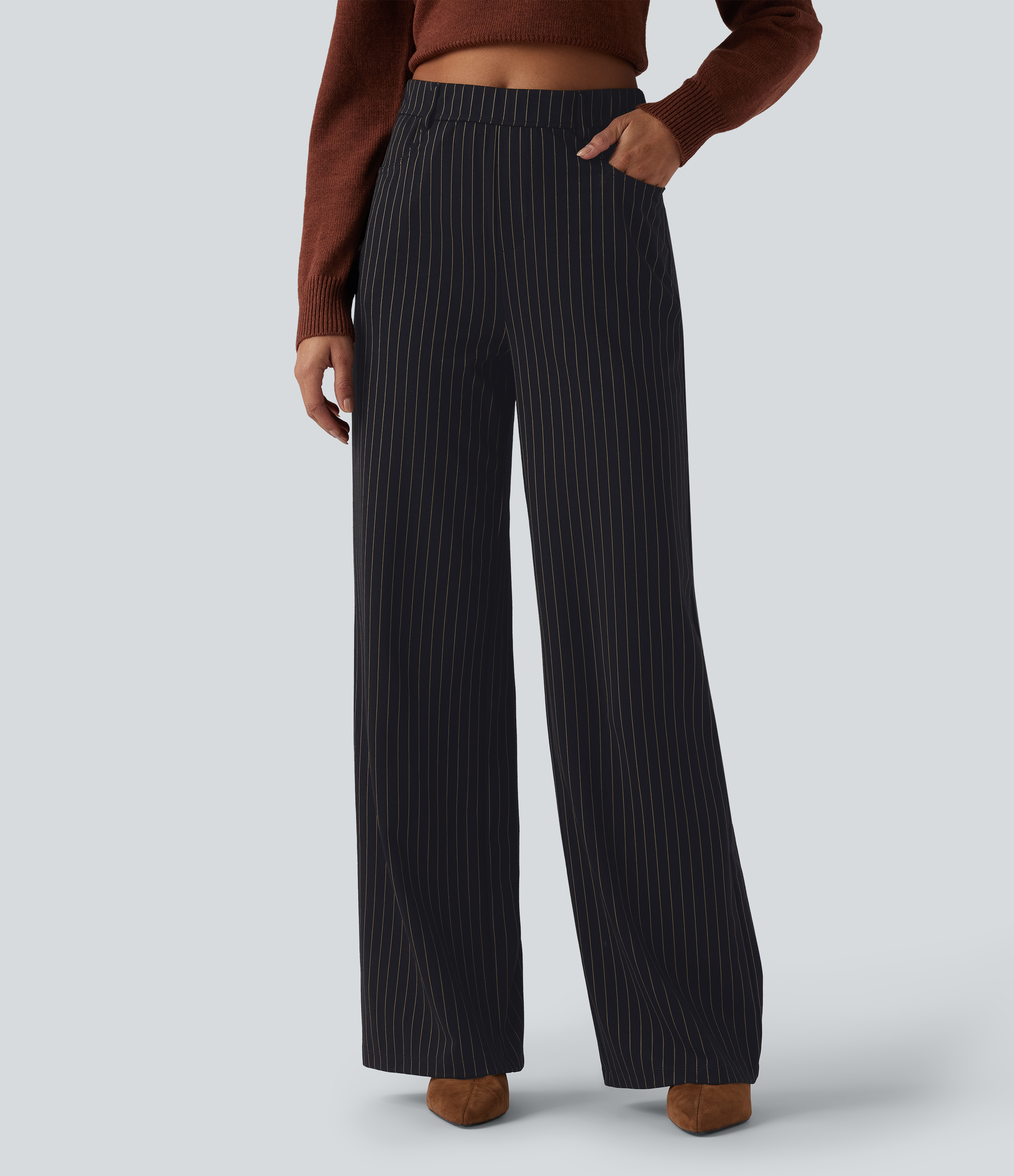 Halara Flex™ High Waisted Wide Leg Cool Touch Stripe Suit Work Pants with Pockets