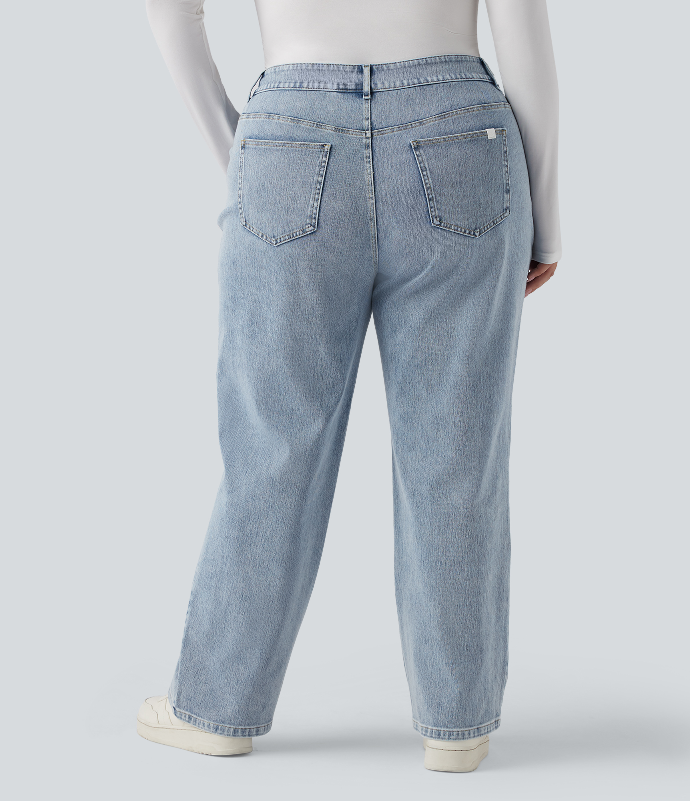 Creek Blue Denim Halara Flex™ vaqueros de talla grande, casual, de tiro alto y pierna recta, con bolsillos / 2