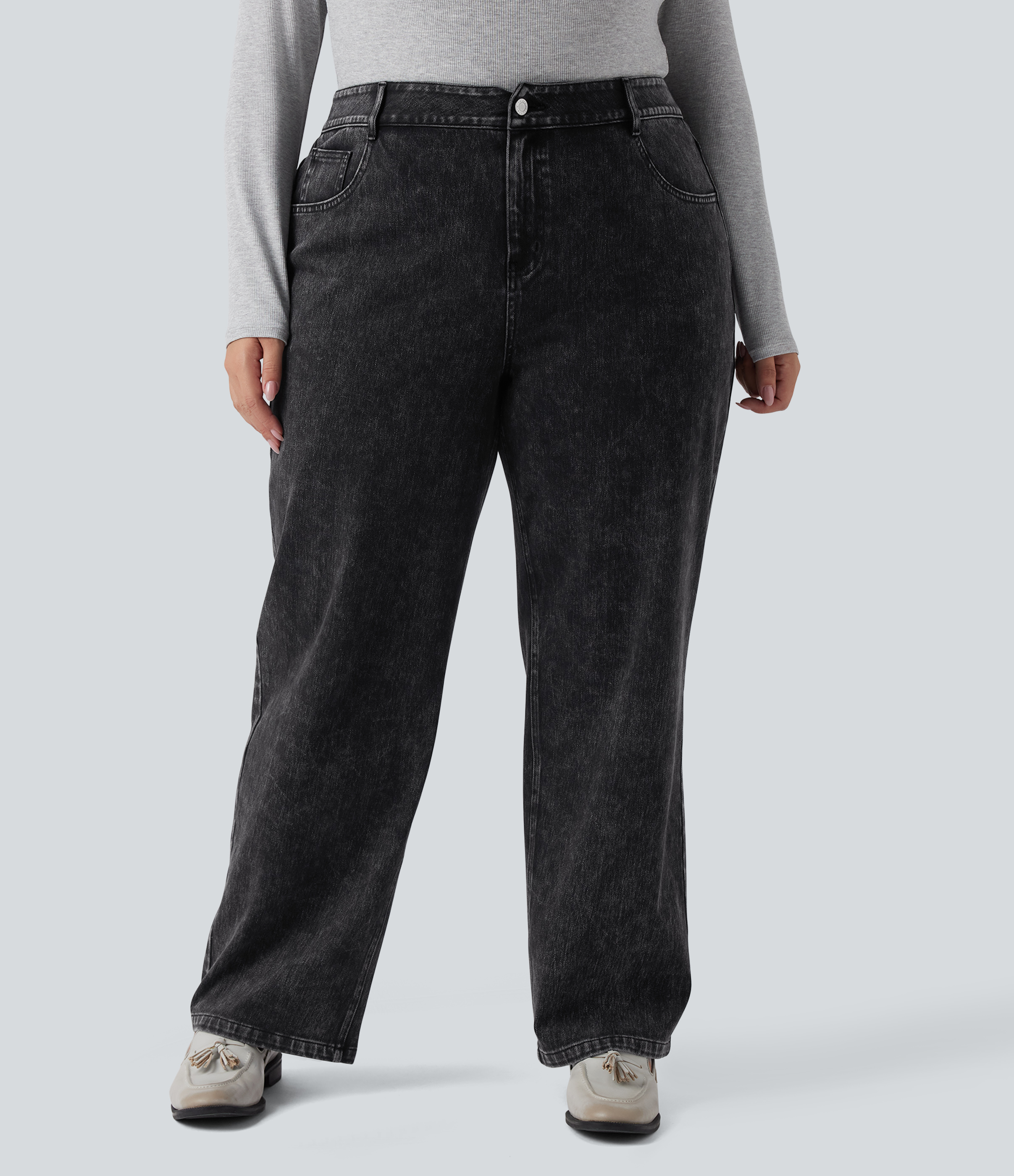 Halara Flex™ High Waisted Straight Leg Casual Plus Size Jeans with Pockets