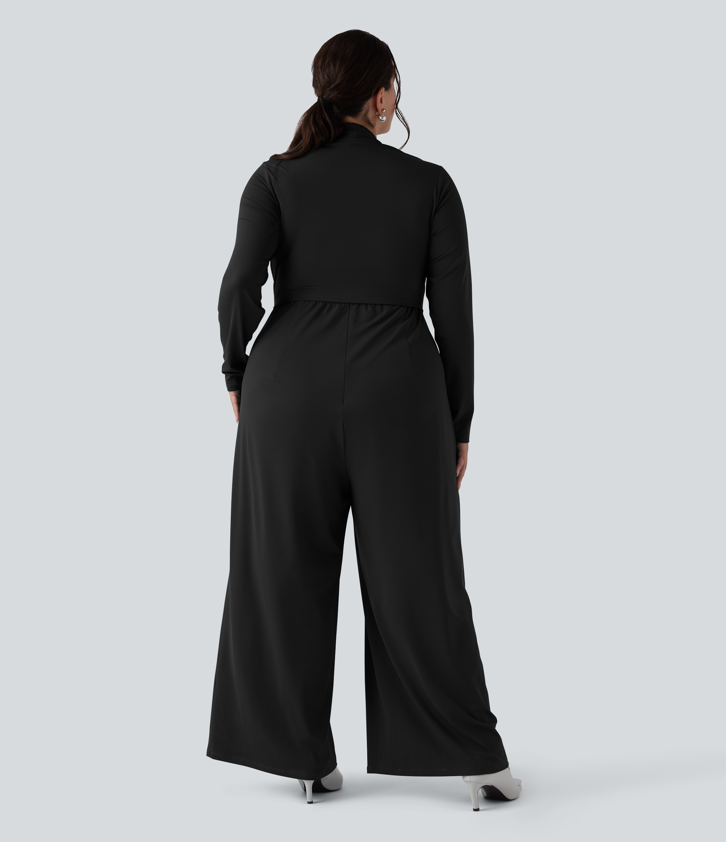 Noir Combinaison grande taille jambe large à manches longues avec poches - Édition Easy Peasy / 2