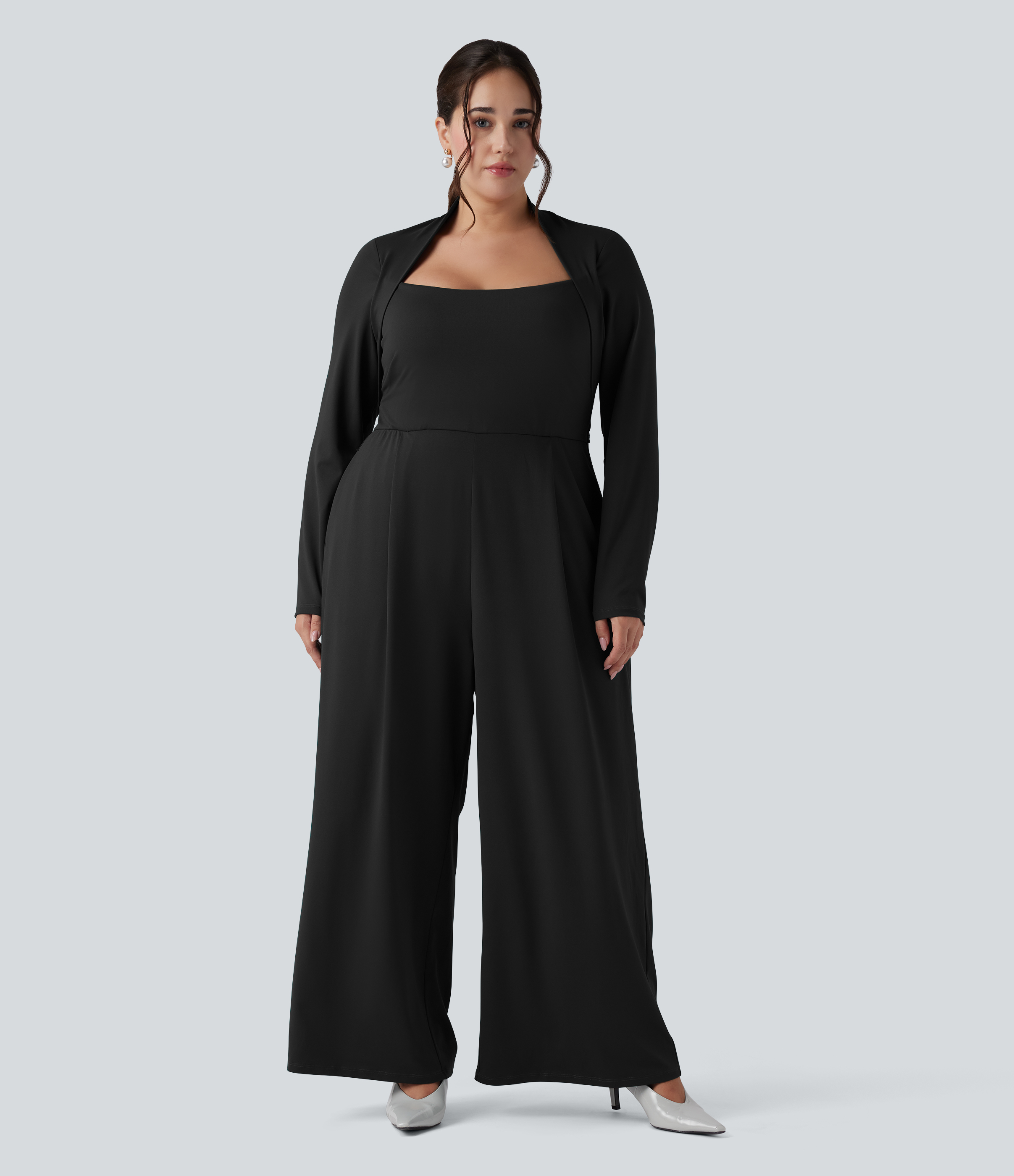Plus Size Long Sleeve Wide Leg Jumpsuit with Pockets-Easy Peezy Edition
