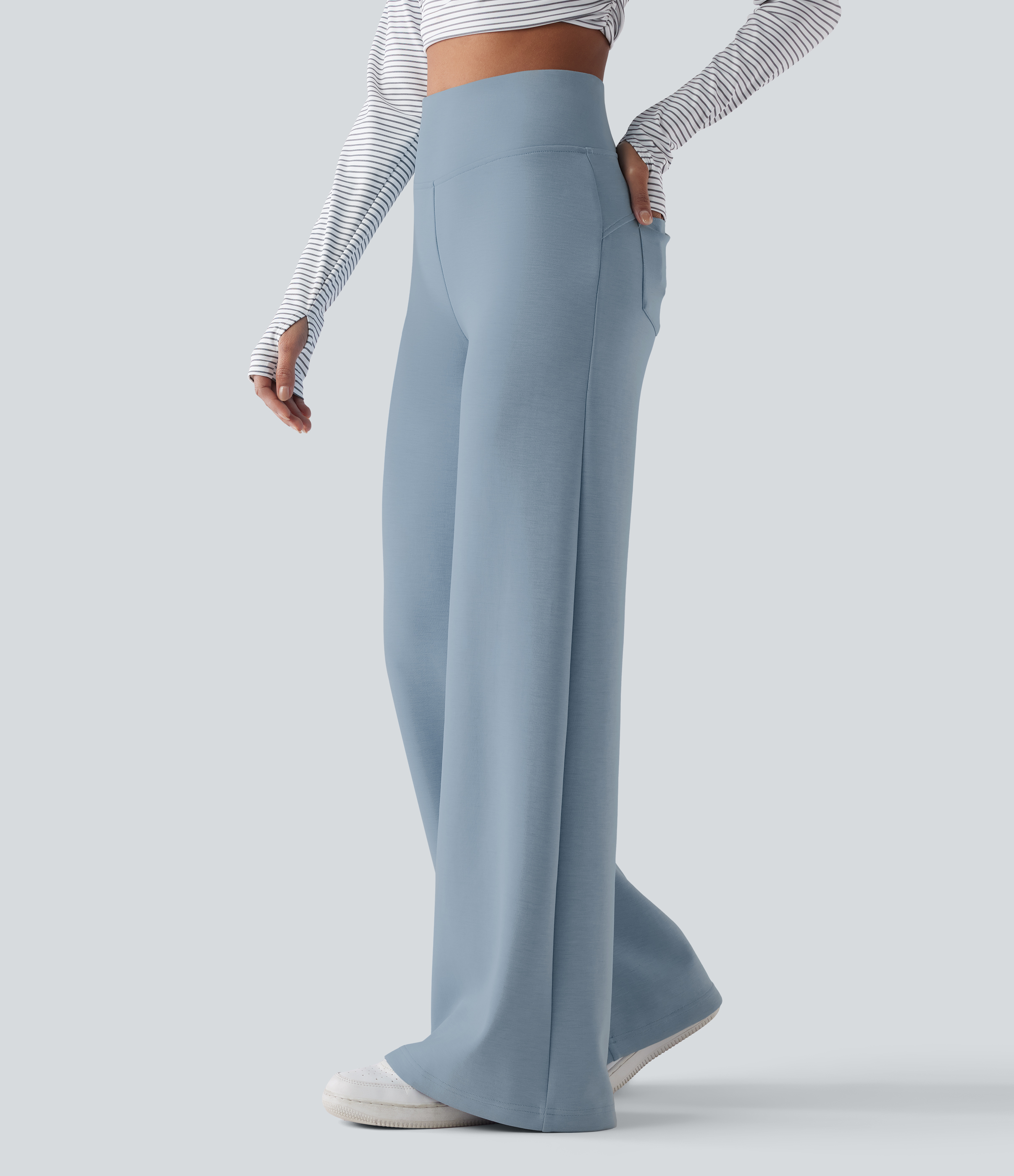 SpacerTek™ High Waisted Casual Baggy Pants with Pockets